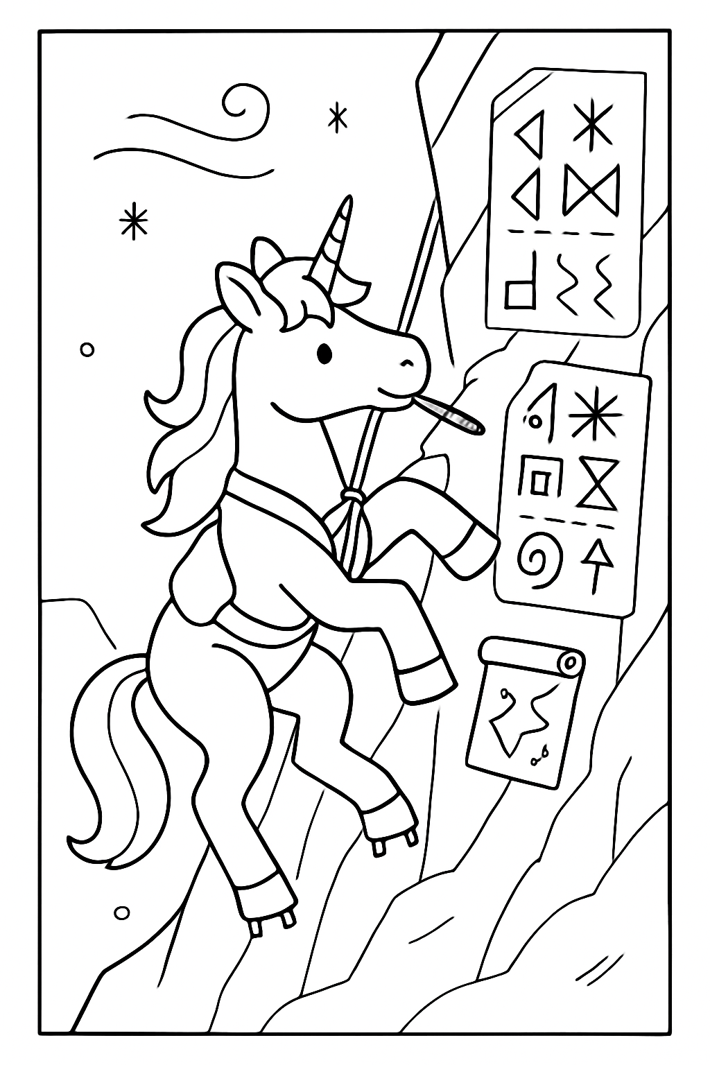 glacier-climbing unicorn mapping ancient ice glyphs