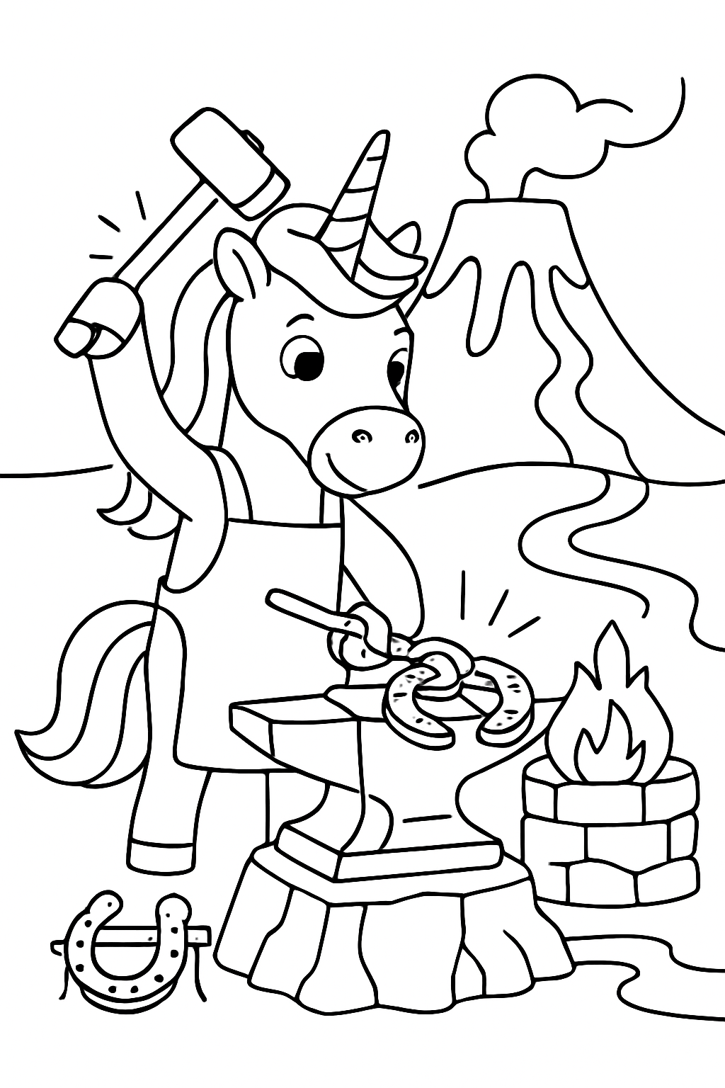 volcanic blacksmith unicorn forging meteorite horseshoes