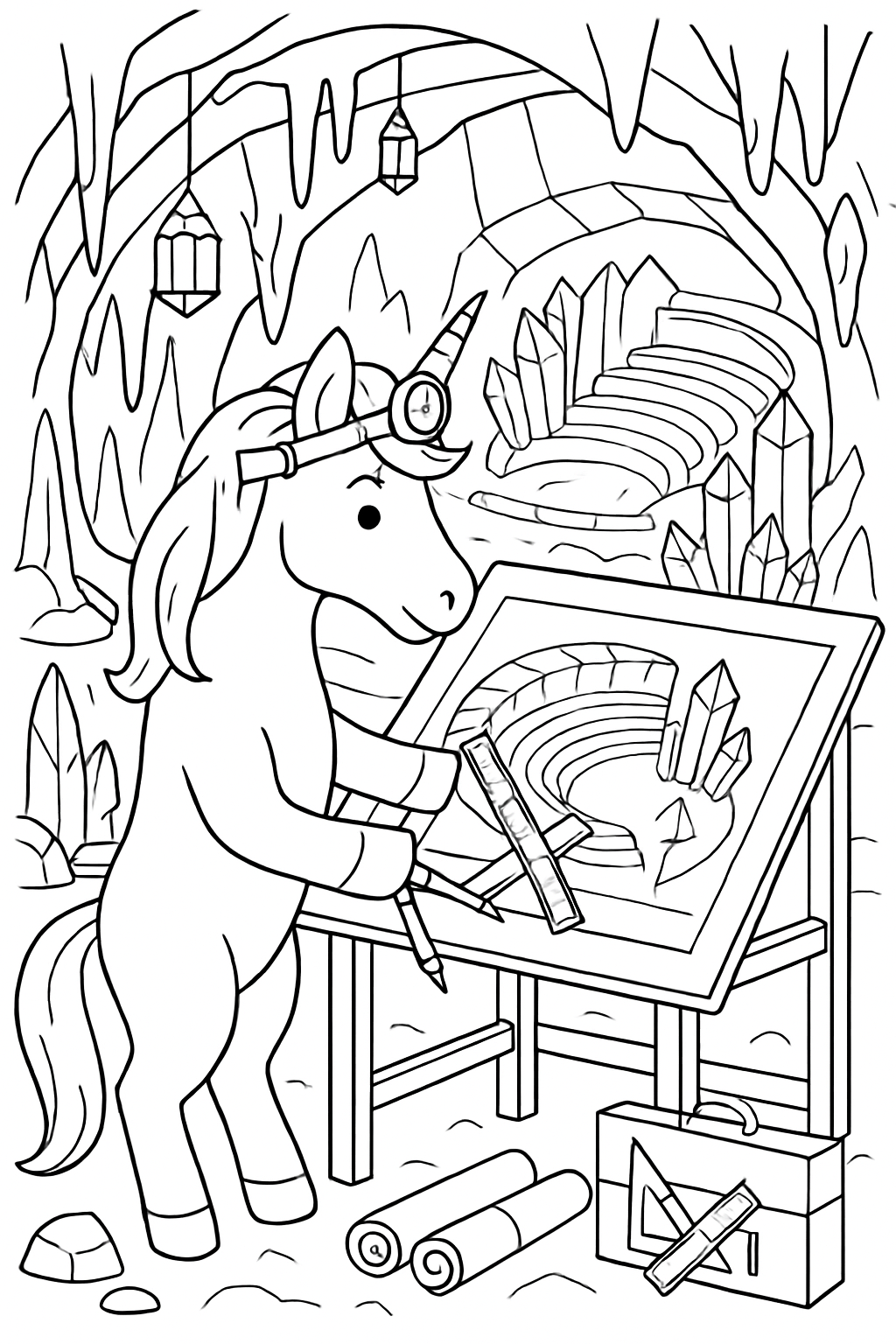 subterranean architect unicorn designing crystal amphitheater