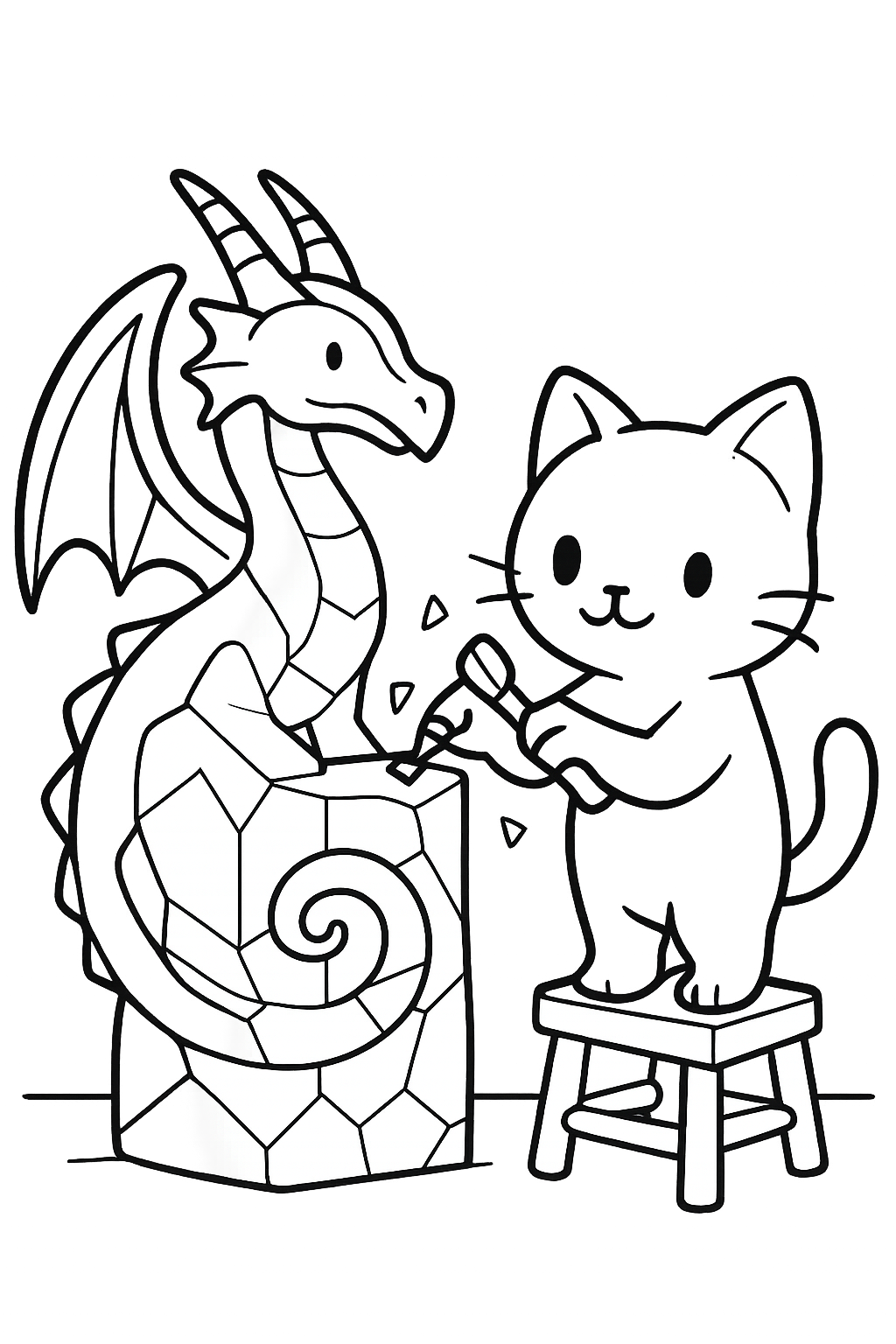 cat carving ice sculpture of dragon