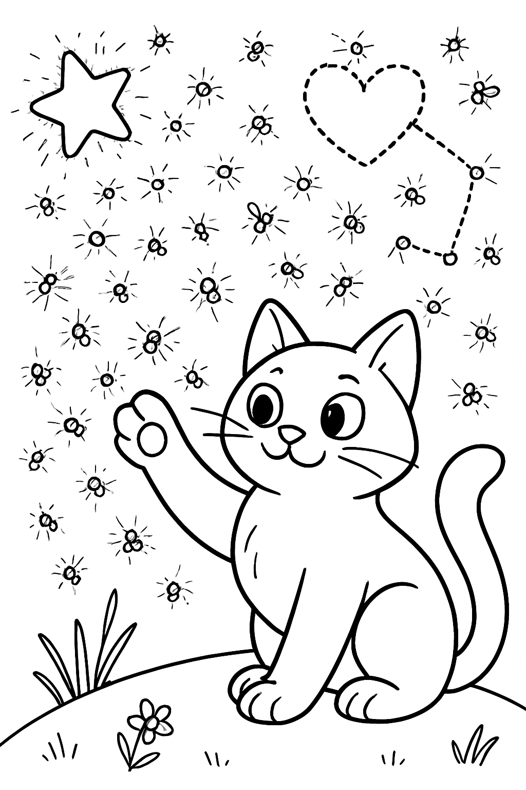 cat herding fireflies into glowing constellations