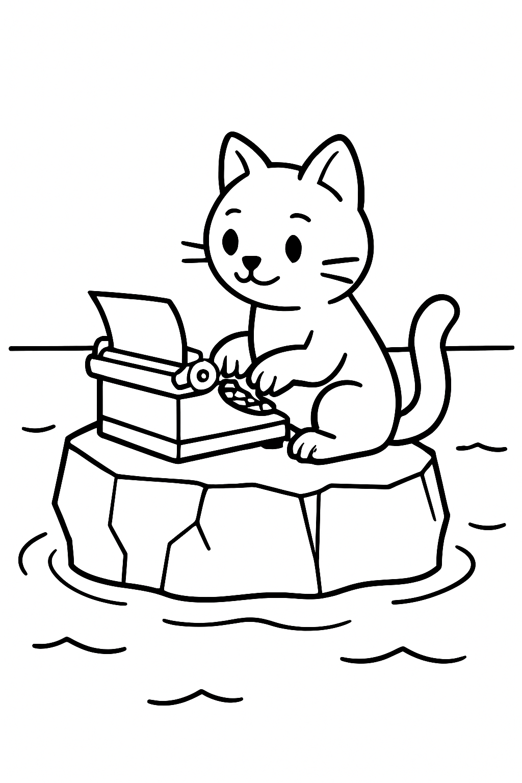 cat composing poetry on a typewriter iceberg