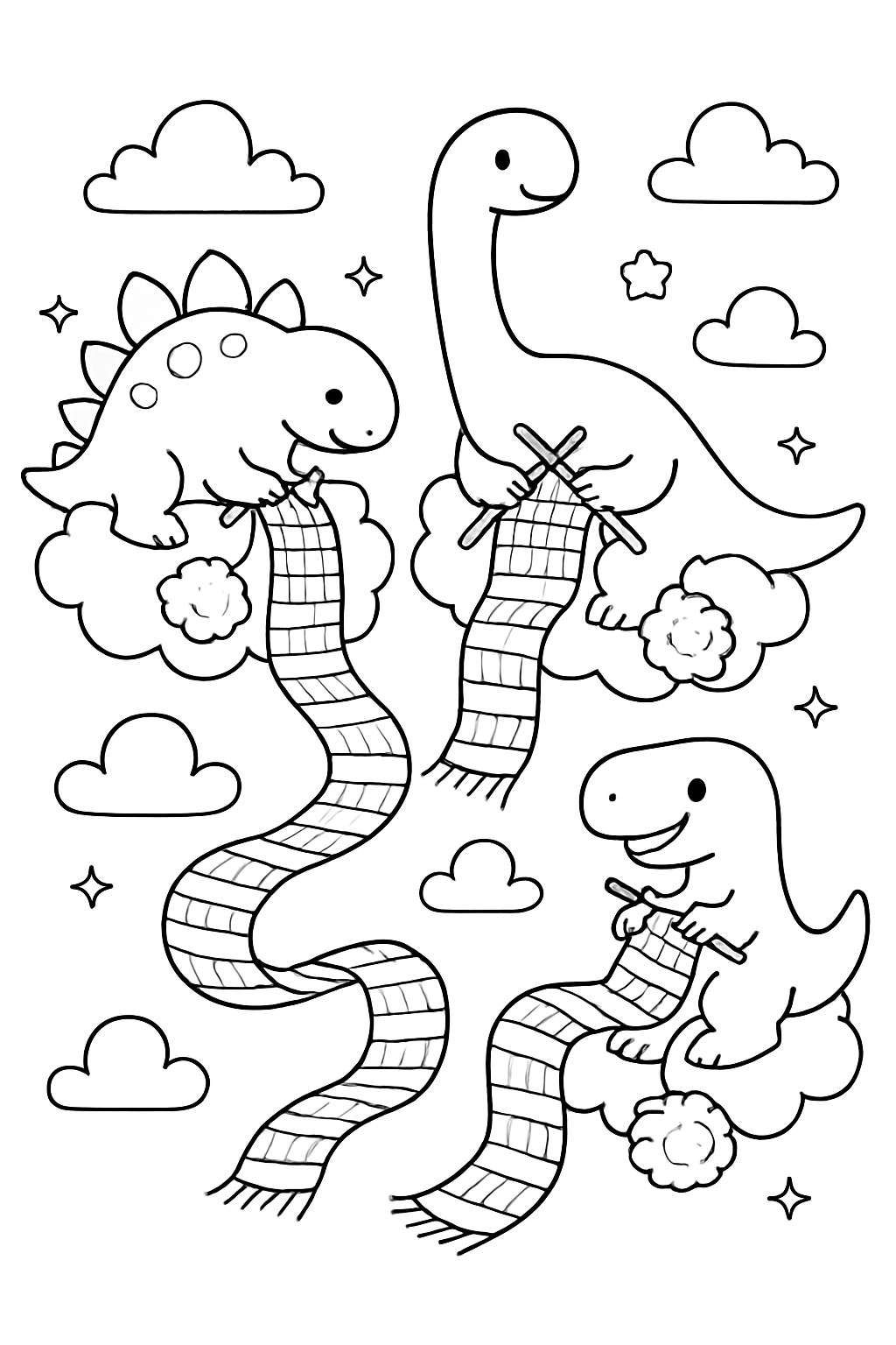 dinosaur knitting scarves from fluffy cloud threads