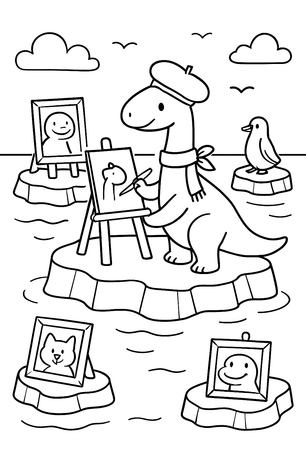 dinosaur sketching portraits on drifting iceberg gallery