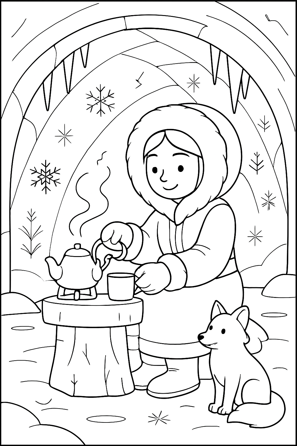 arctic princess brewing tea in snow cave