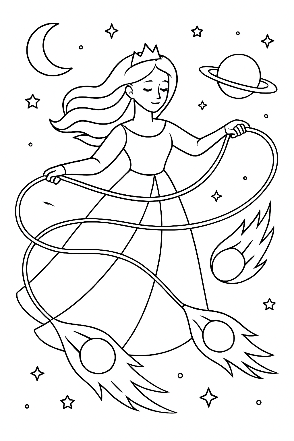 cosmic princess taming comets with silver lasso