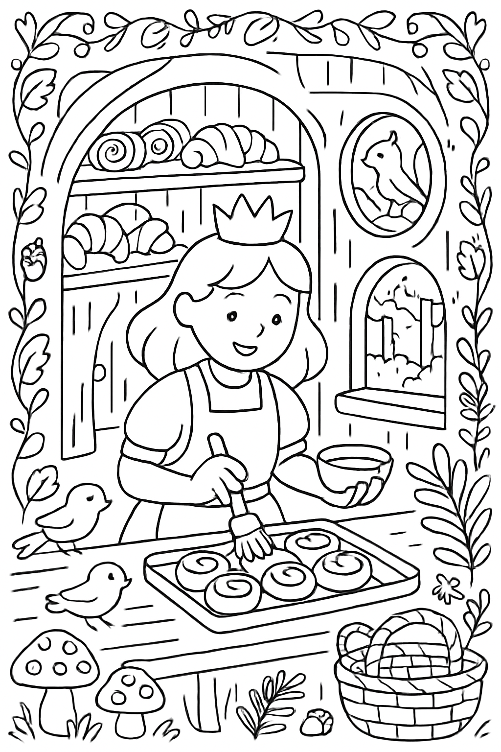 cinnamon-baker princess glazing pastries in forest bakery