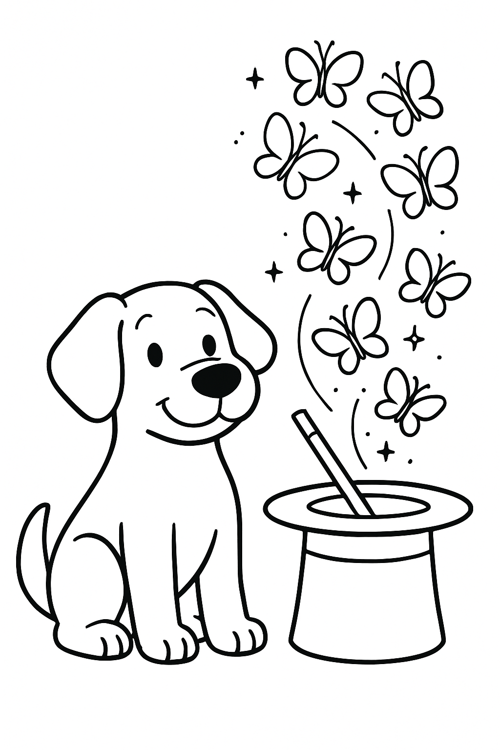 dog summoning butterflies from enchanted top hat