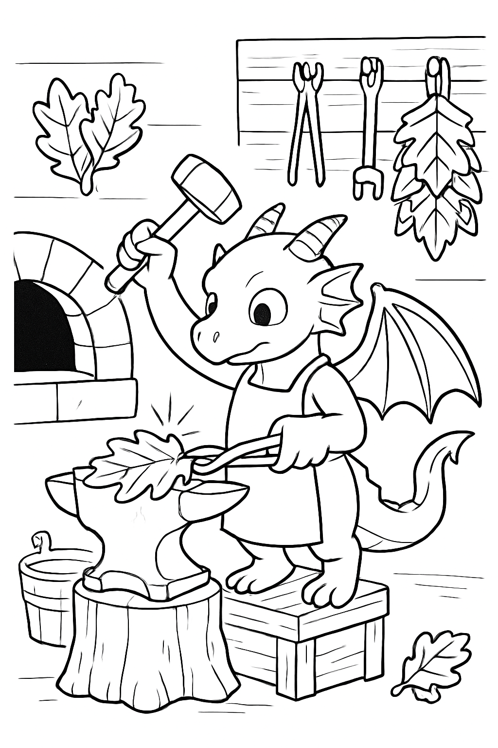 miniature dragon blacksmith forging oak-leaf armor