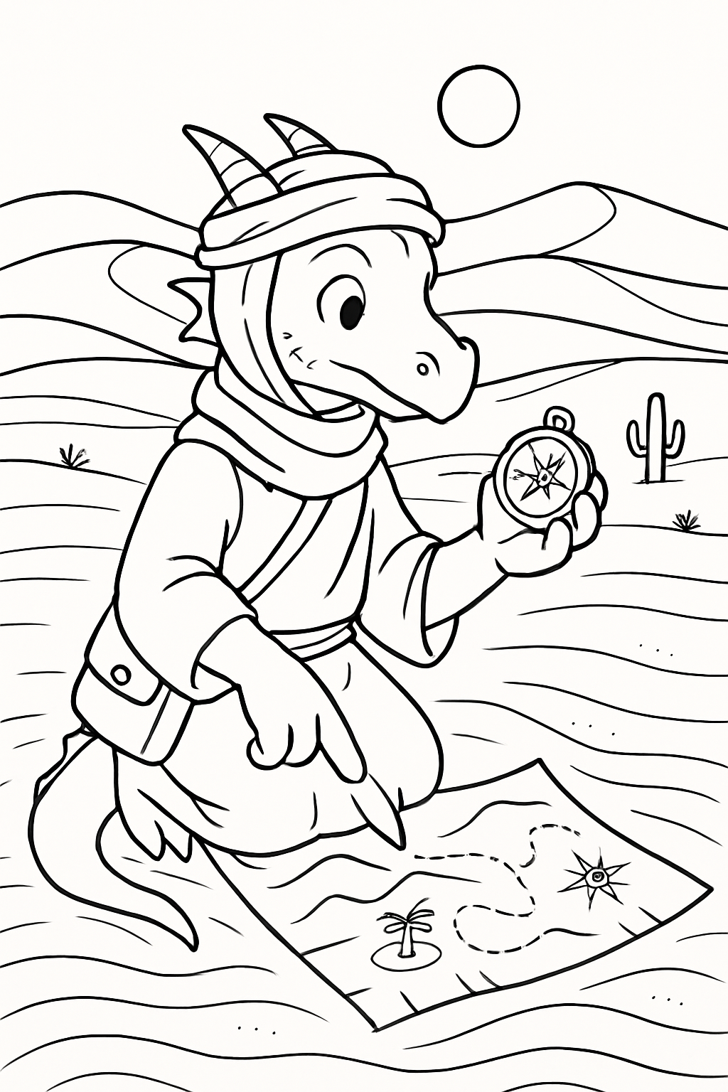 desert nomad dragon mapping dunes with compass