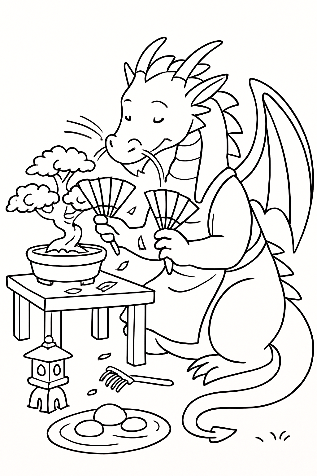 garden caretaker dragon pruning bonsai with fans