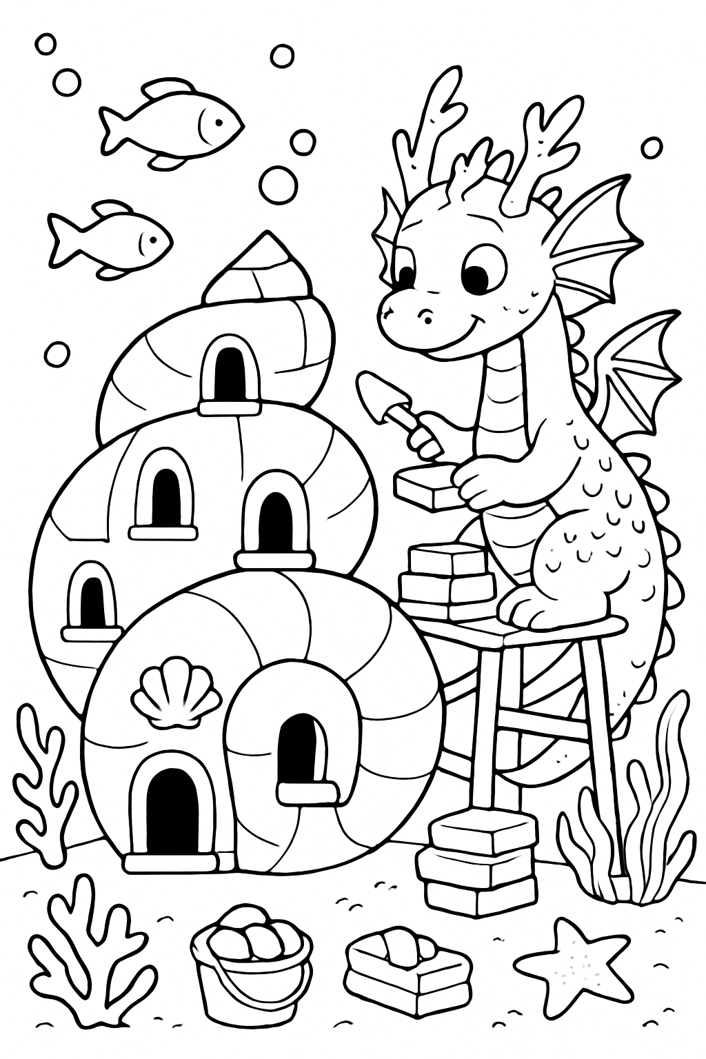 coral-reef dragon building spiral seashell palace