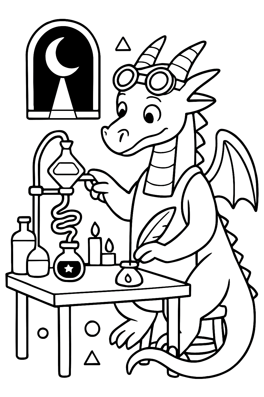 alchemist dragon distilling moonlight into ink