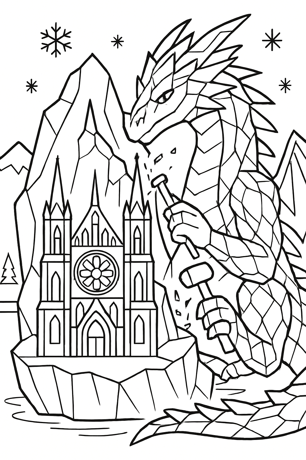 dragon - glacier dragon chiseling cathedral from iceberg