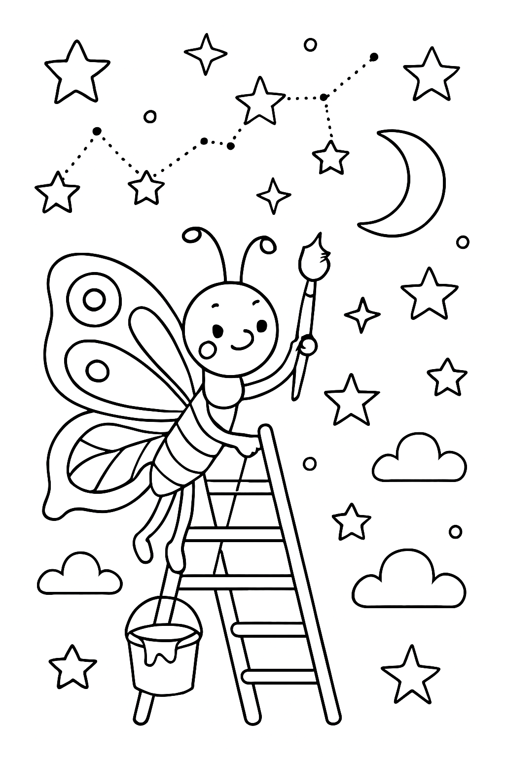 butterfly painting constellations on midnight sky