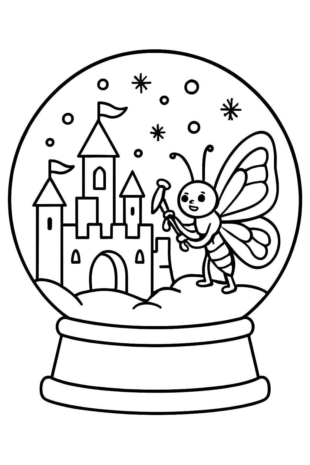 butterfly sculpting ice castle inside snowglobe