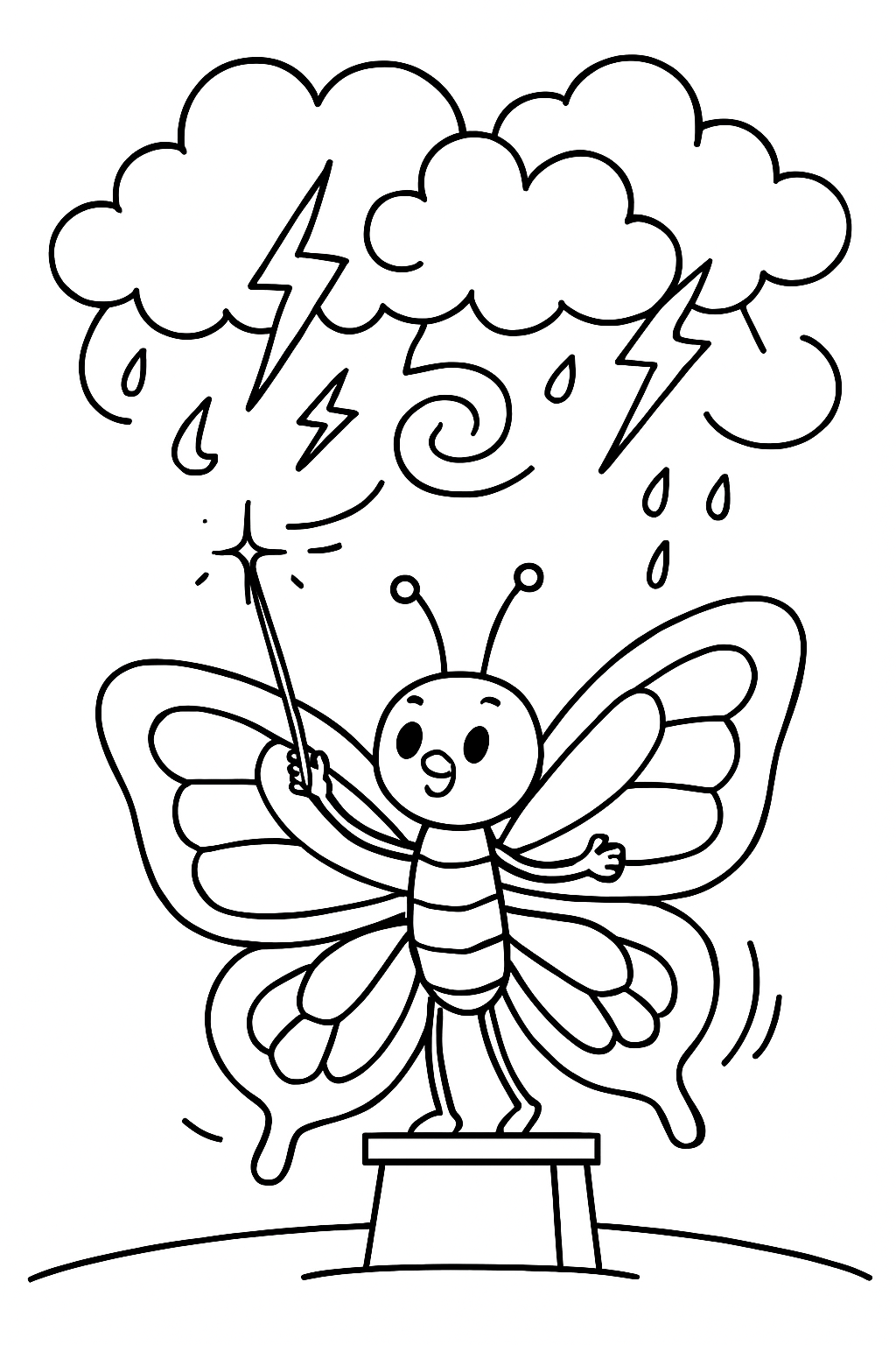 butterfly conducting storm clouds with silver baton