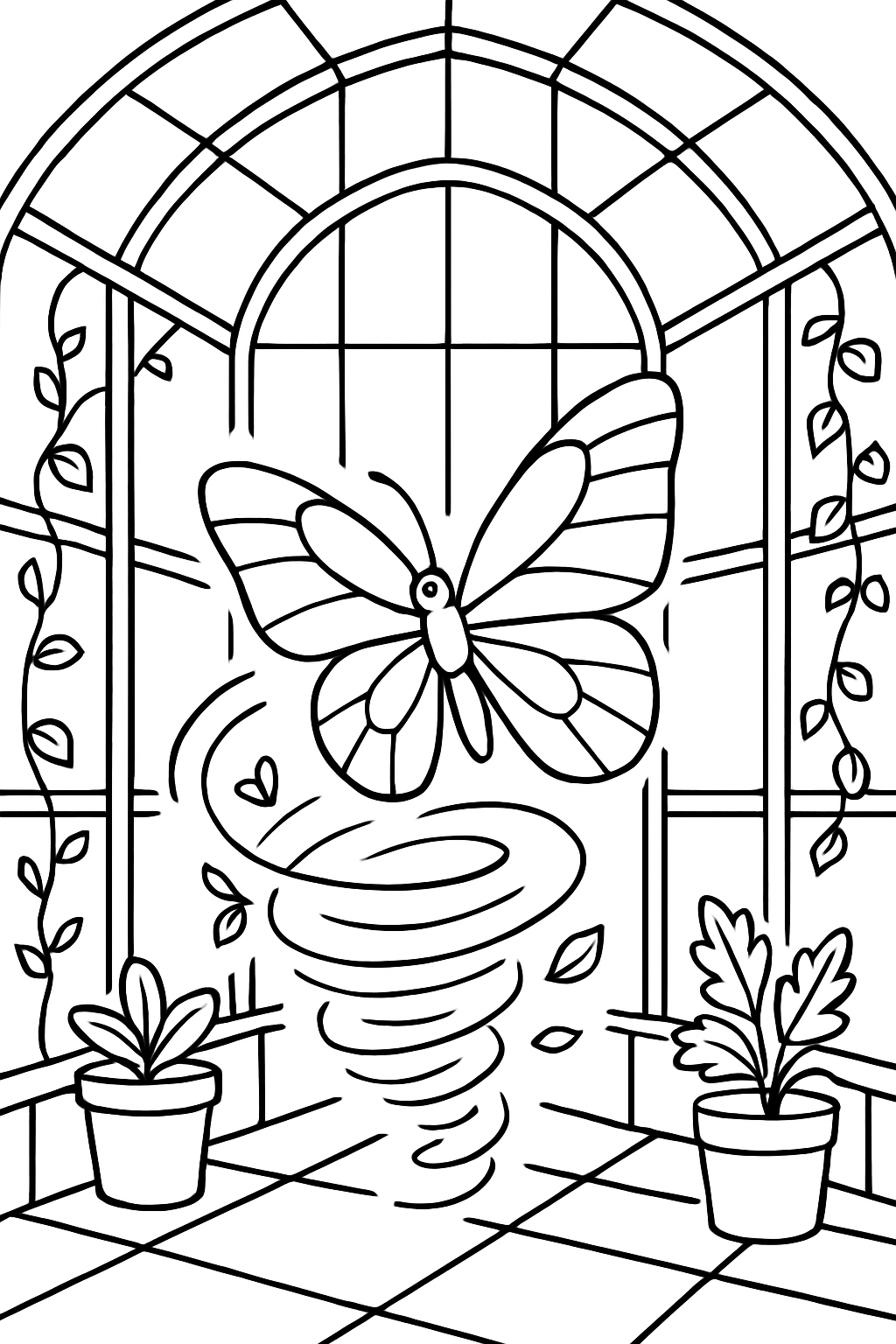 butterfly taming whirlwind inside glass greenhouse