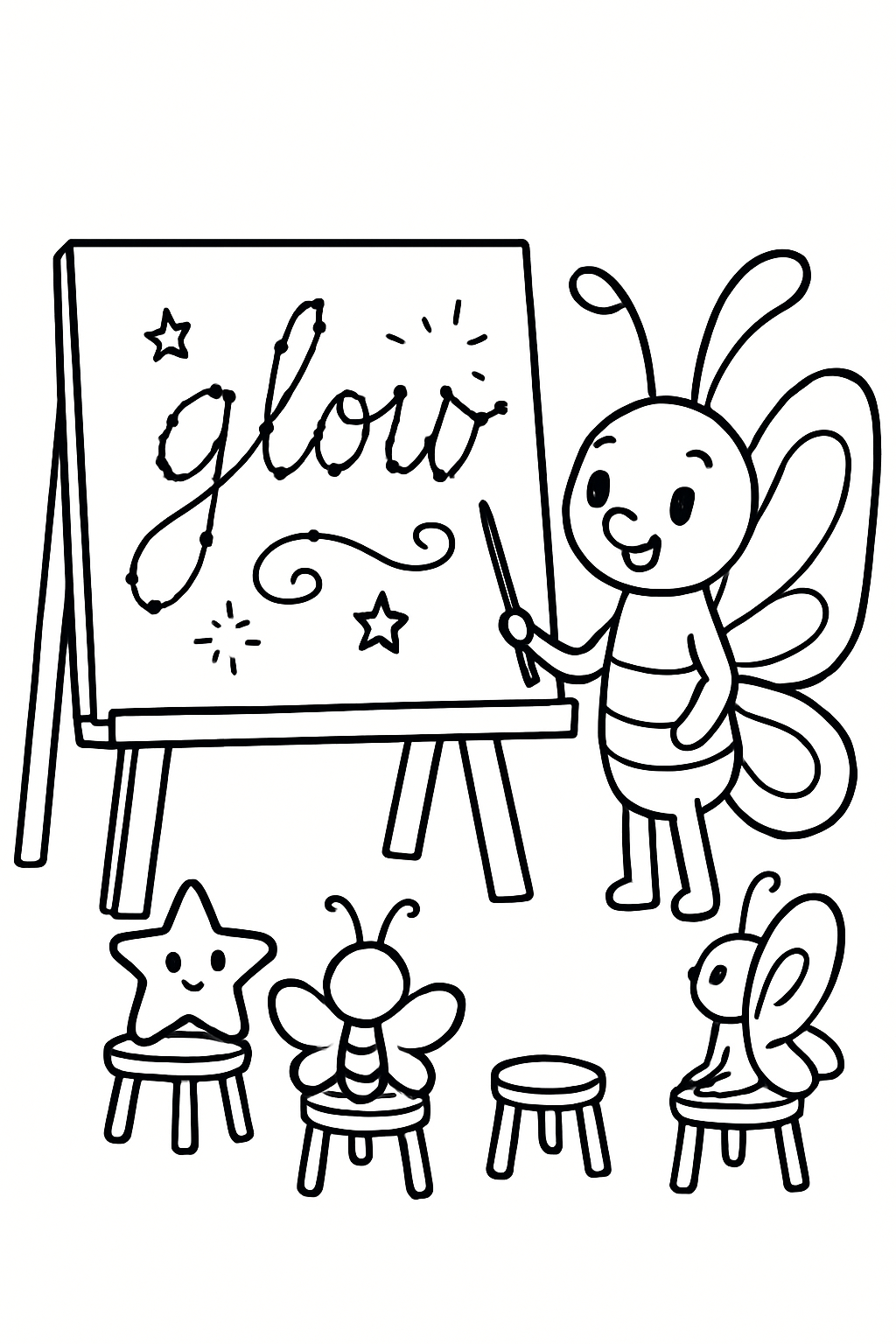 butterfly teaching constellations to glow in cursive