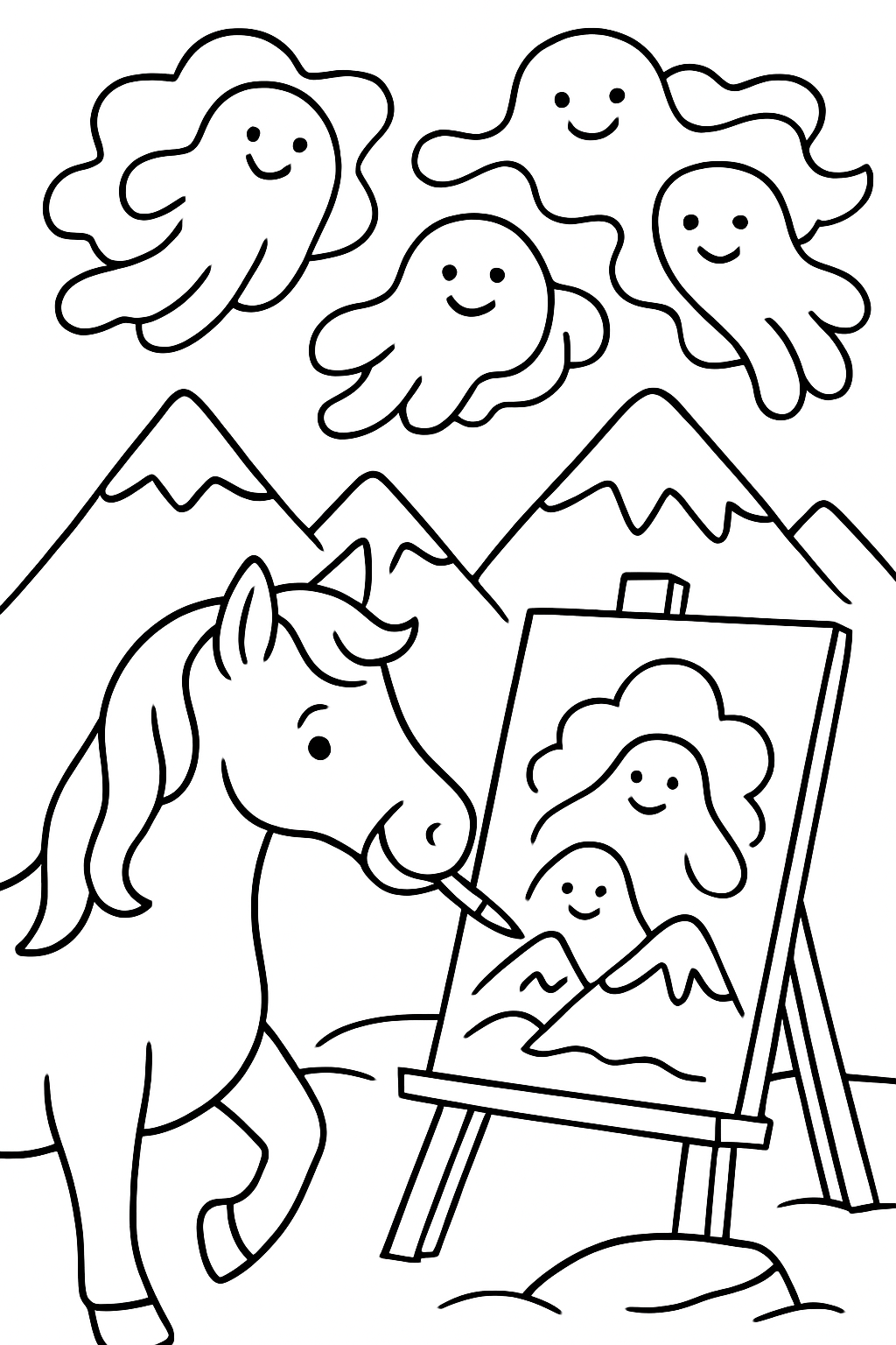 horse sketching mountain spirits with charcoal