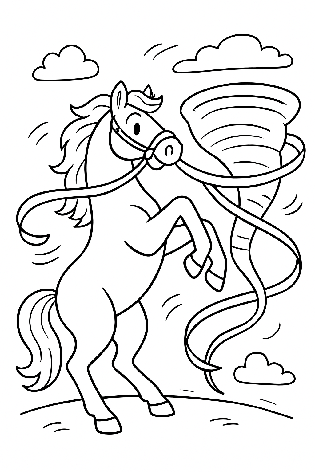 horse taming a tornado using ribbon lassos
