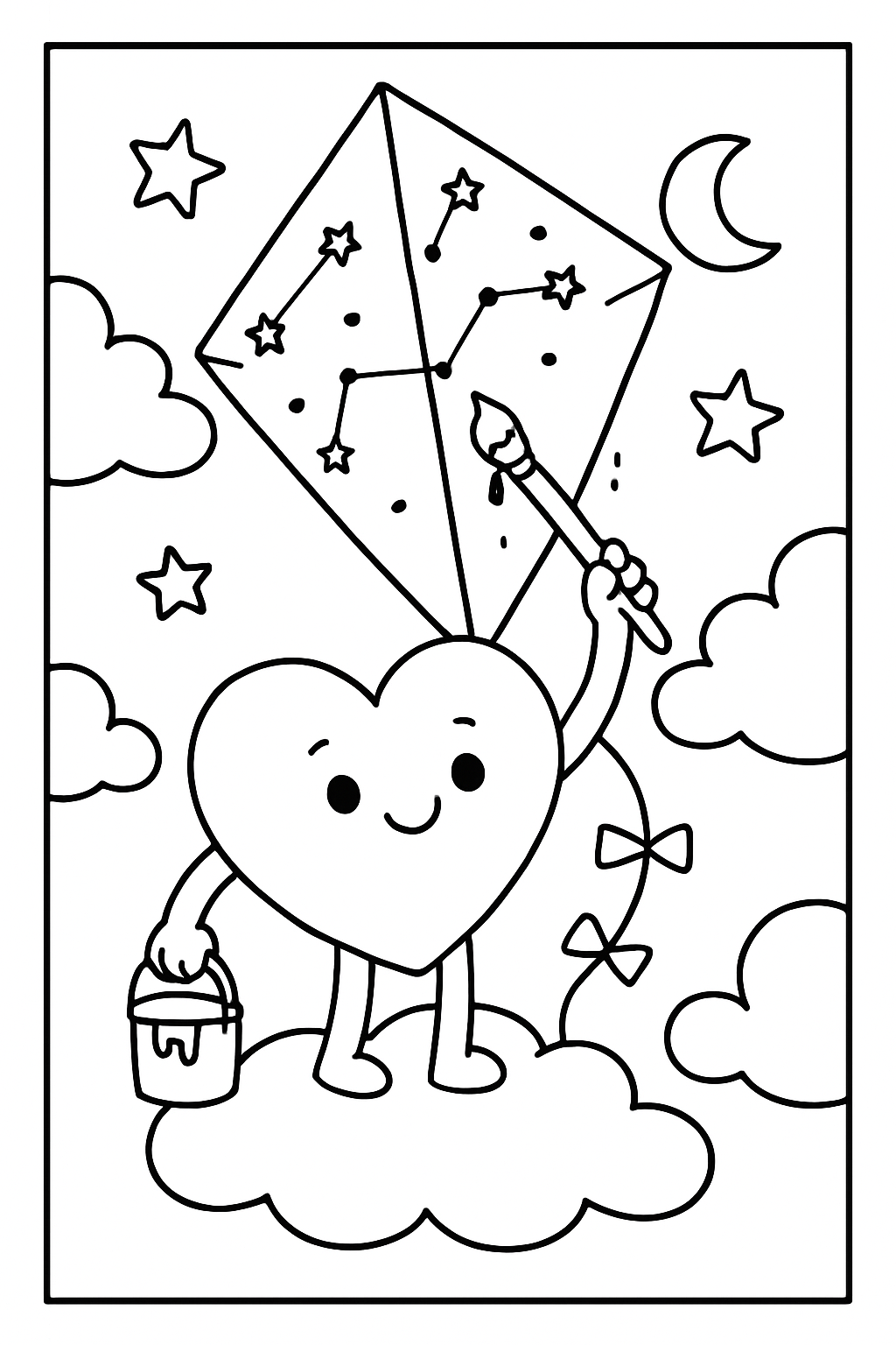 heart painting constellations on a floating kite