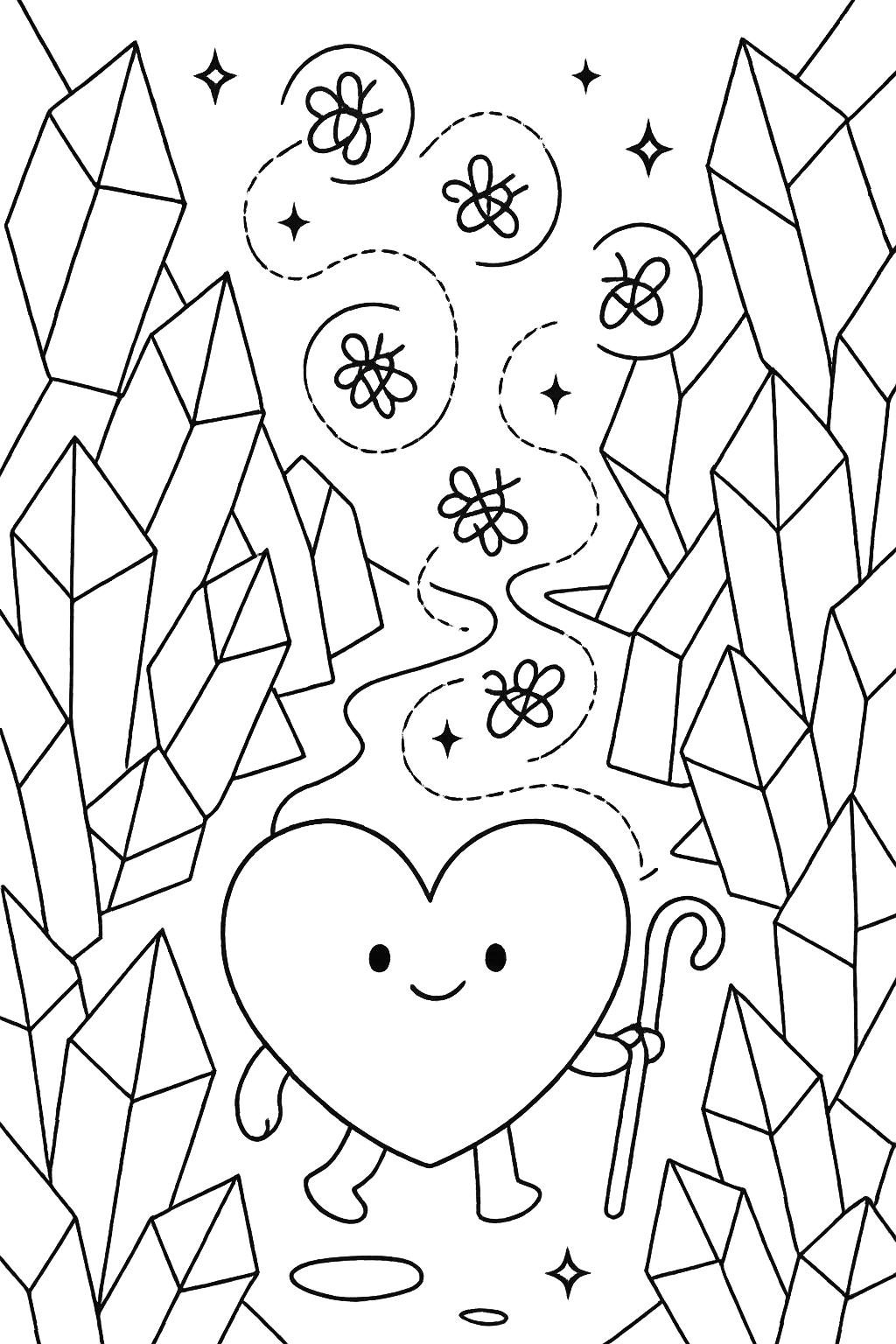 heart herding fireflies through a crystal canyon