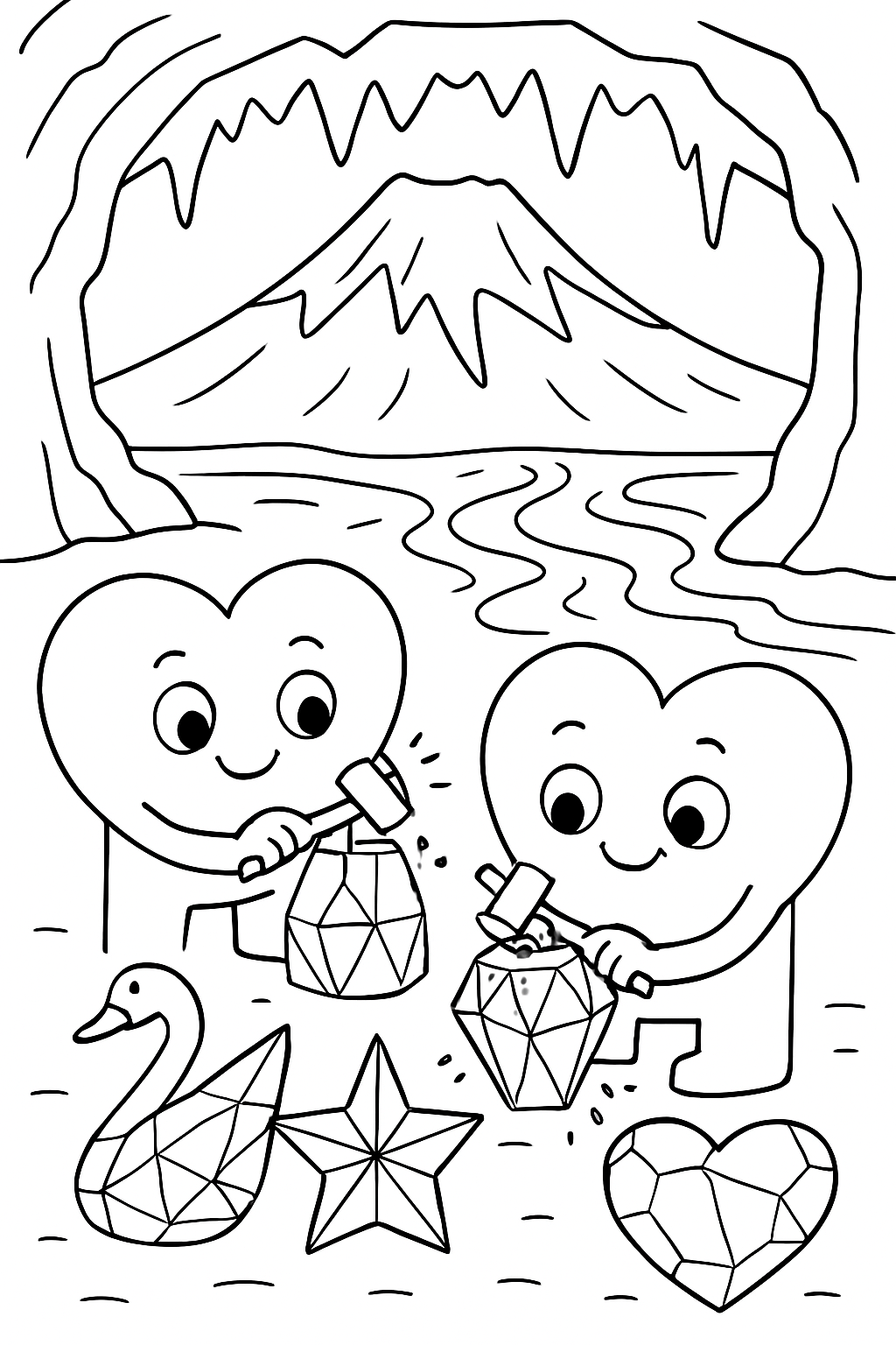 heart carving ice sculptures inside a volcano