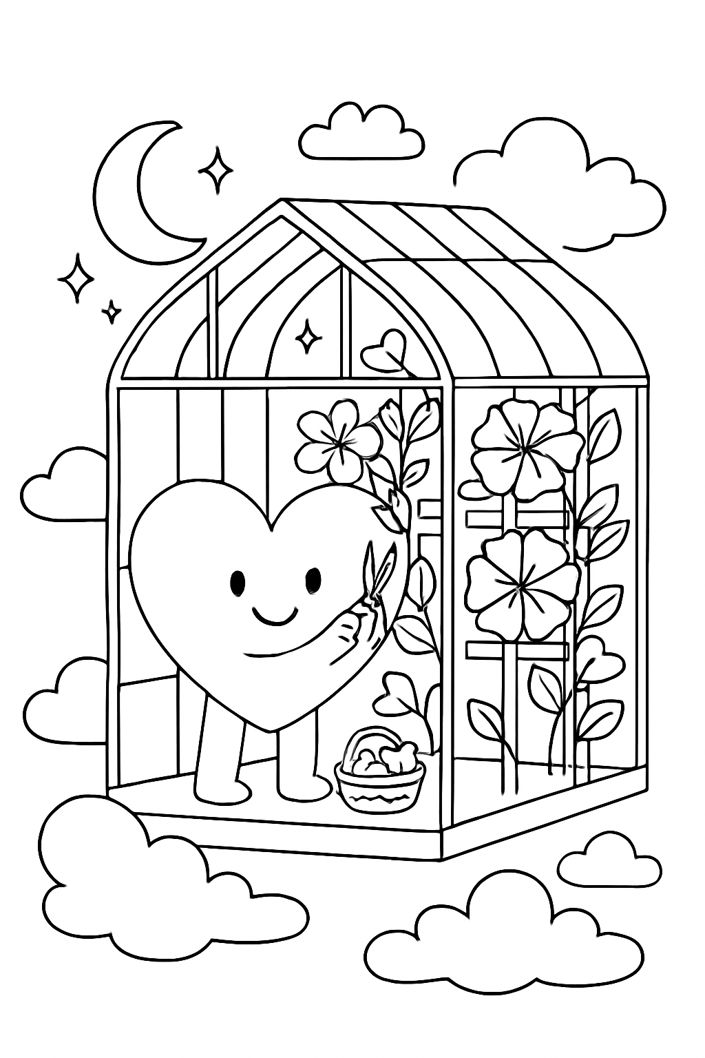 heart harvesting moonflowers in a drifting greenhouse