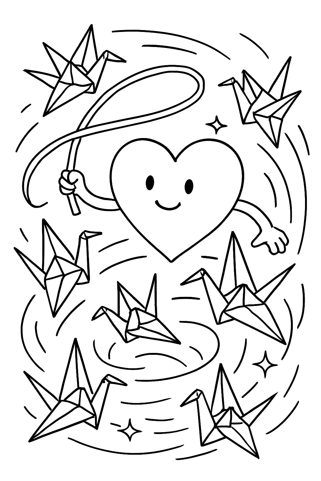 heart taming a whirlwind of origami cranes