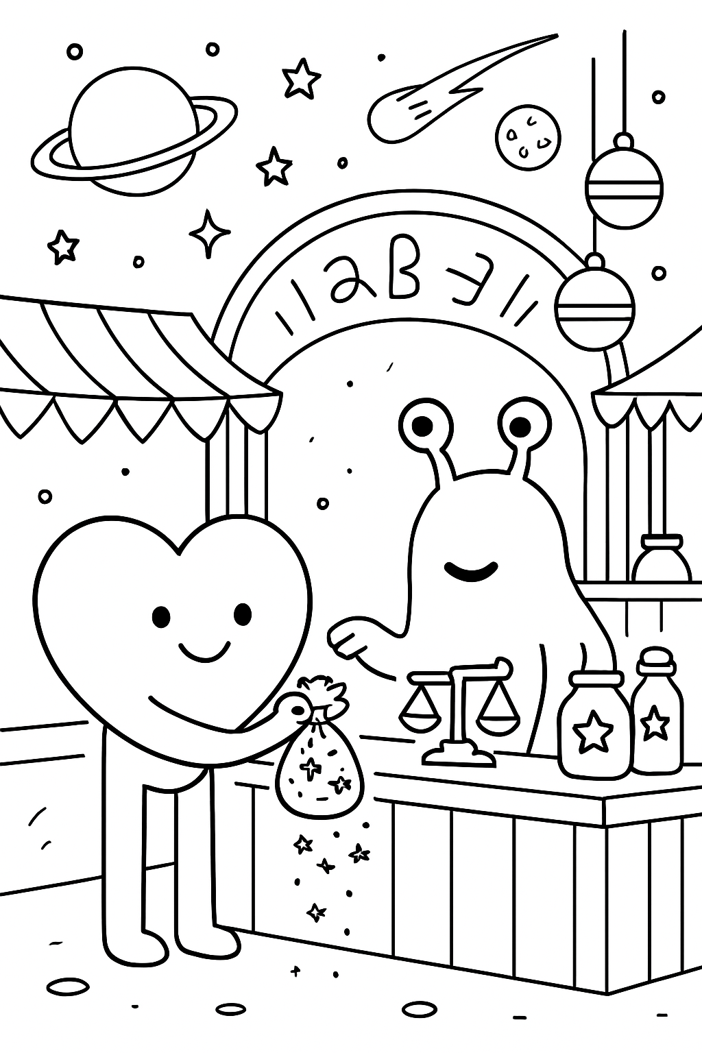 heart bartering stardust at an intergalactic bazaar