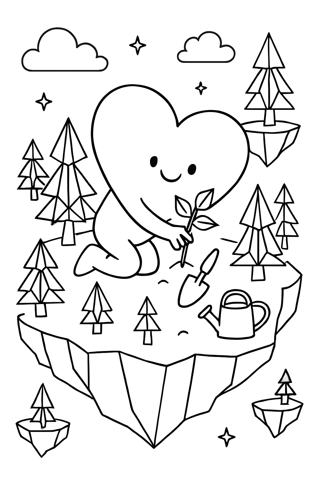 heart planting origami forests on drifting islands