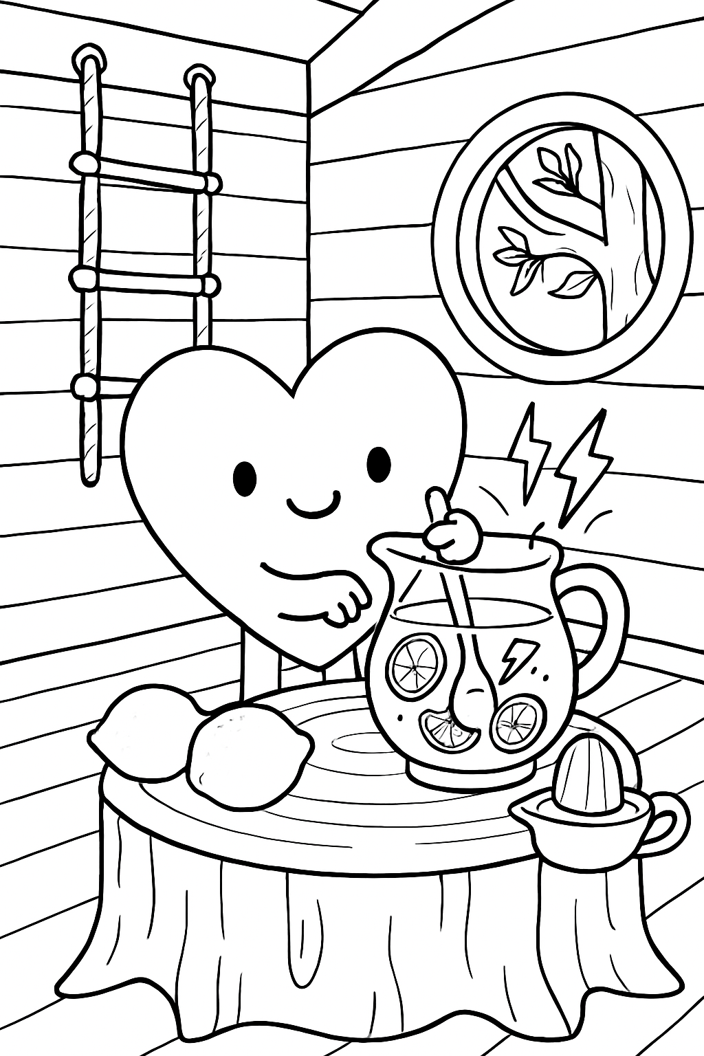 heart brewing lightning lemonade in a treehouse