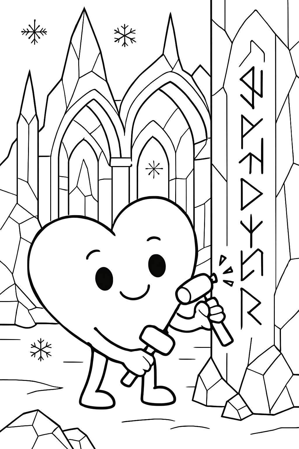 heart chiseling runes into a glacier cathedral