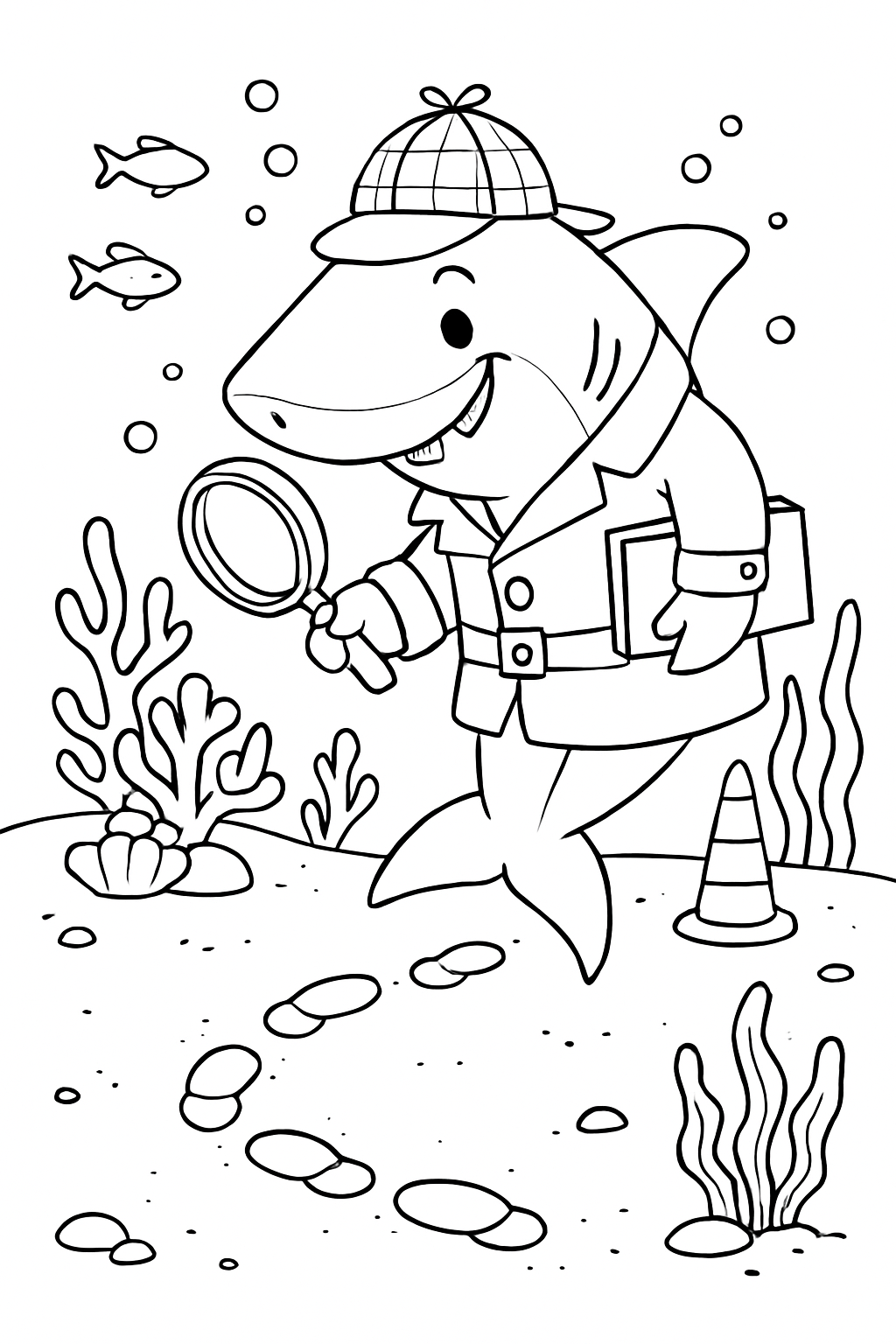 detective shark mapping footprints in coral dust