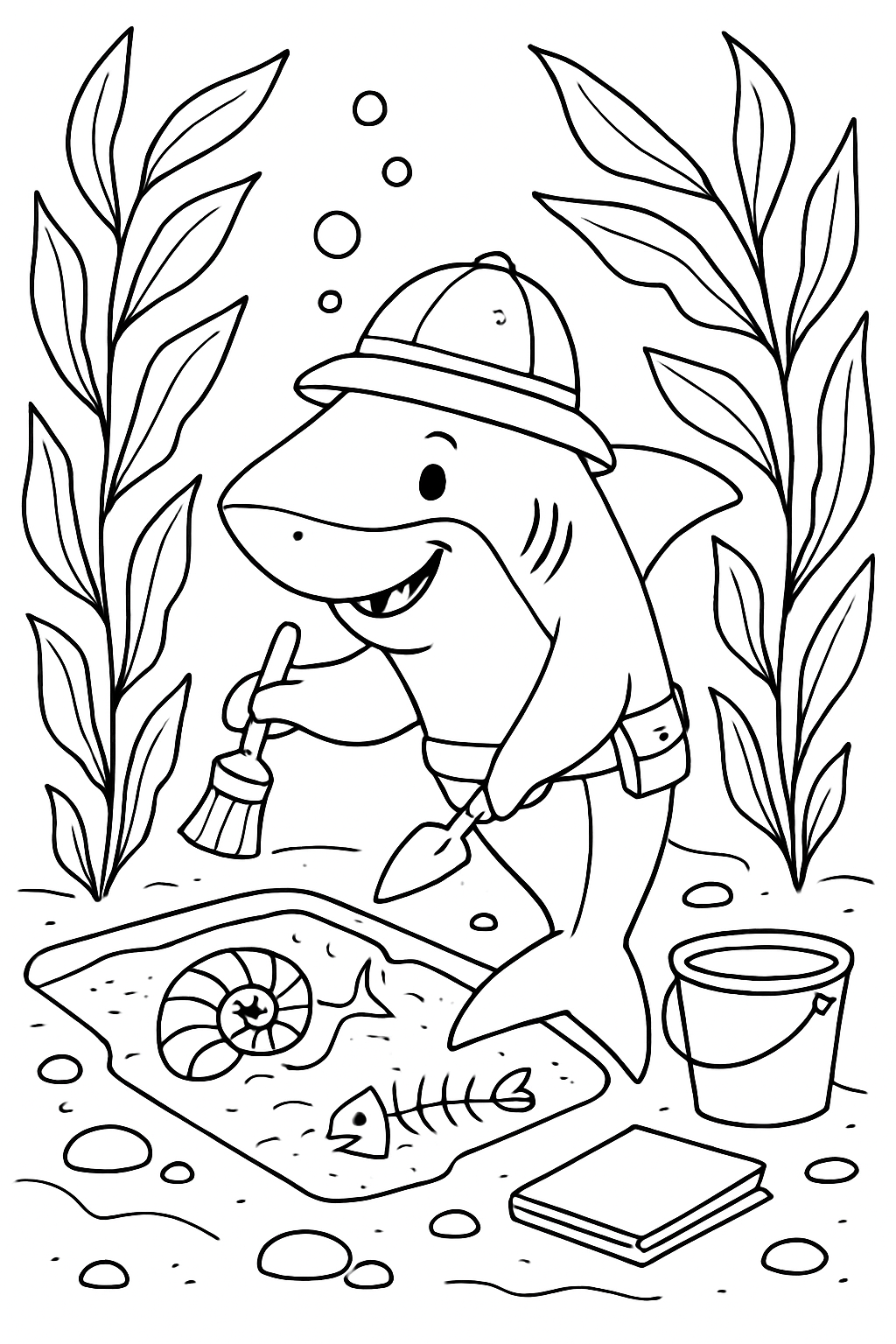 archaeologist shark excavating fossils beneath kelp