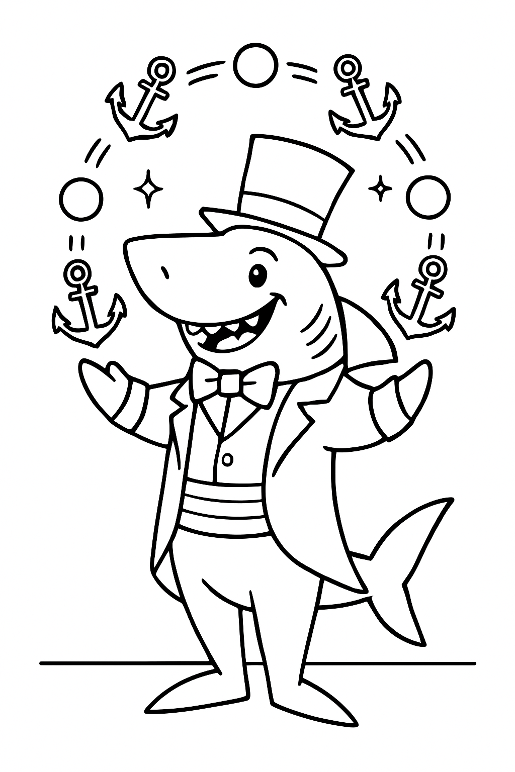 circus ringmaster shark juggling pearls and anchors