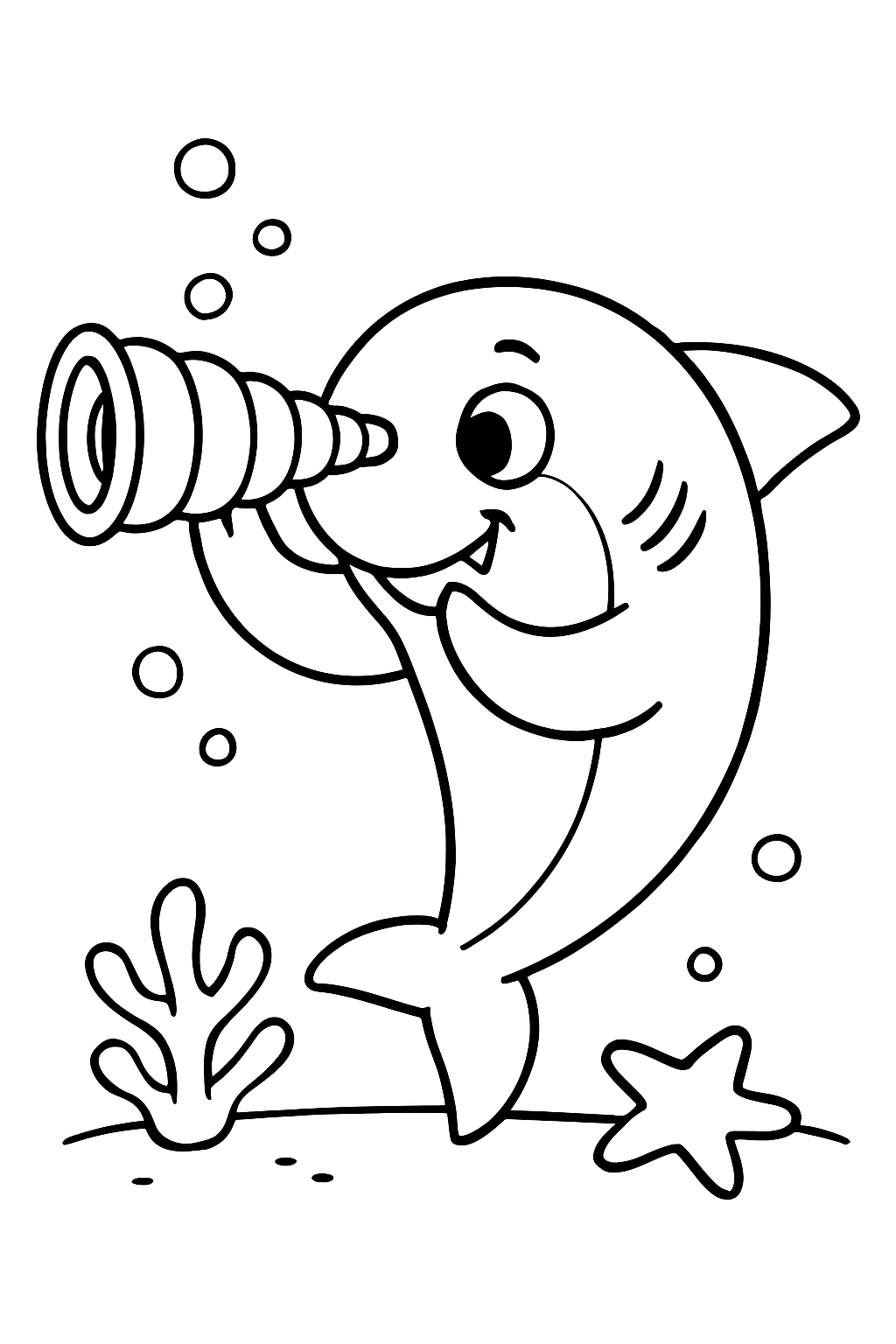 astronomer shark peering through seashell telescope