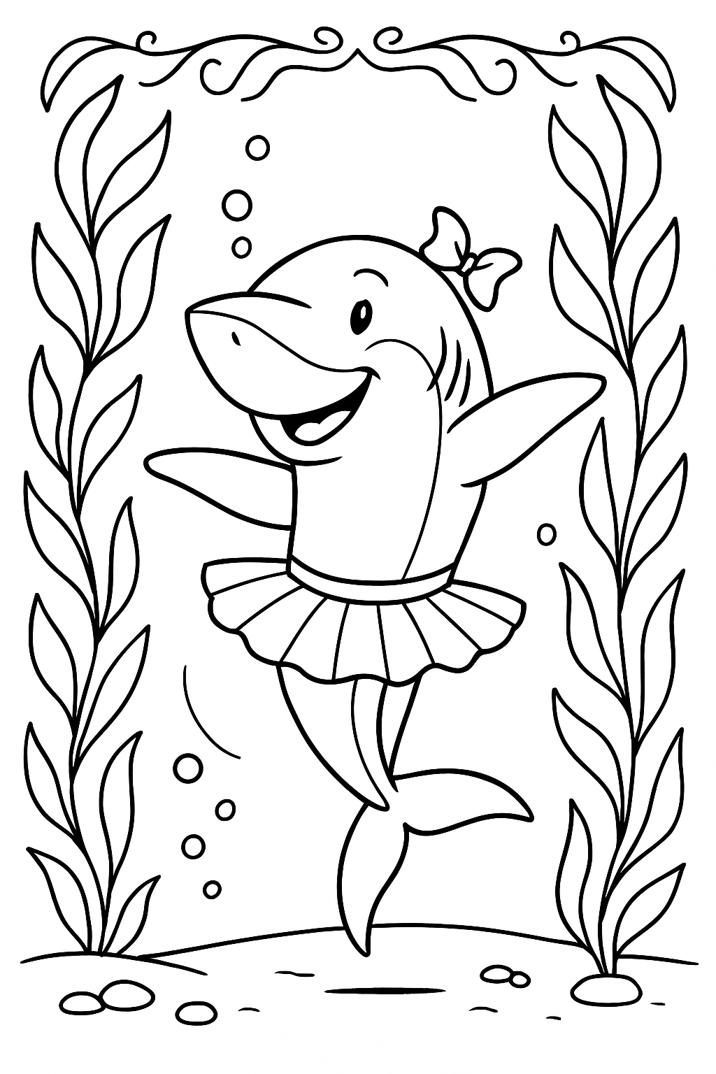 ballet-dancing shark pirouetting through kelp curtains