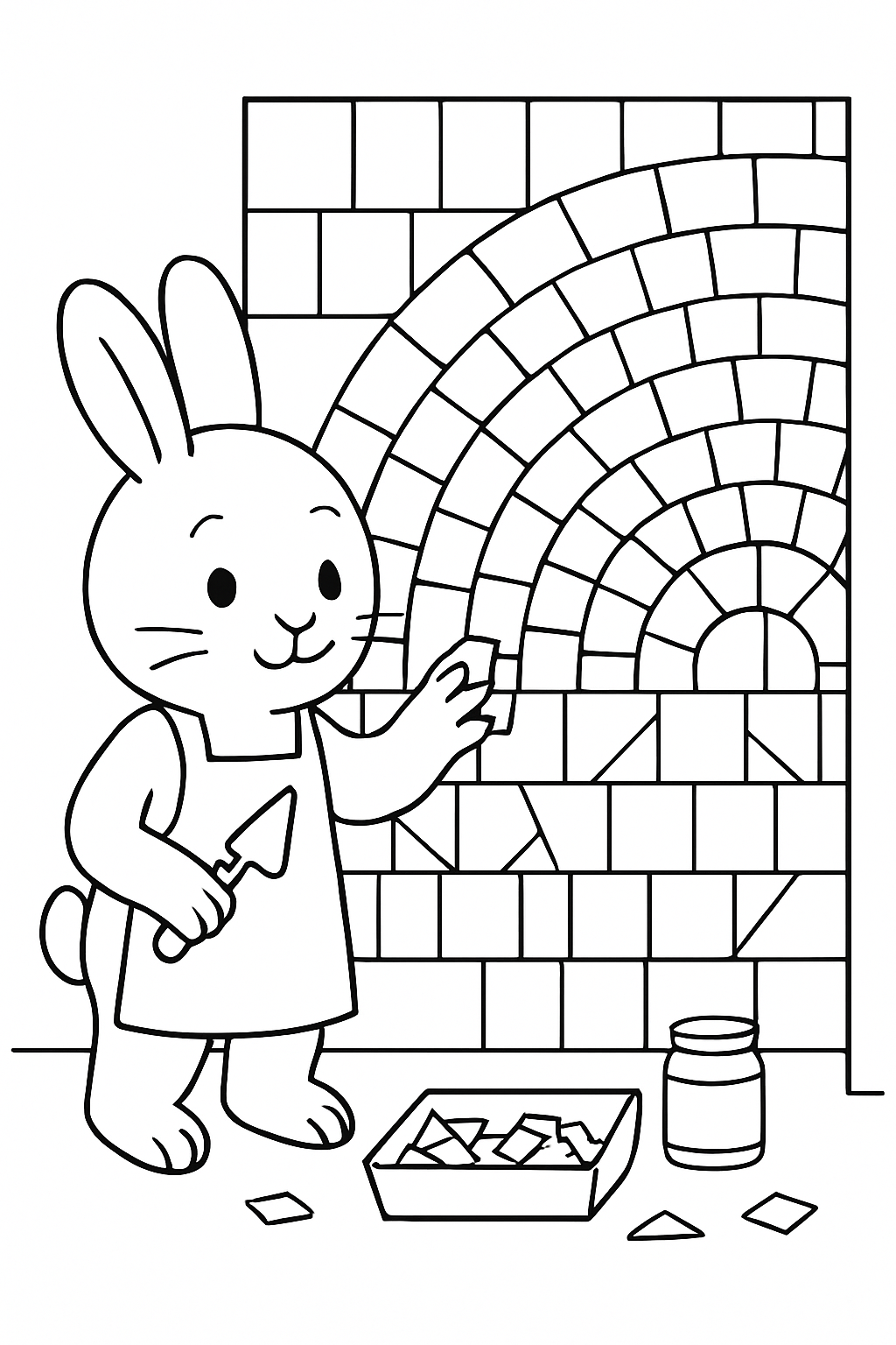 mosaic artist bunny crafting a rainbow mural