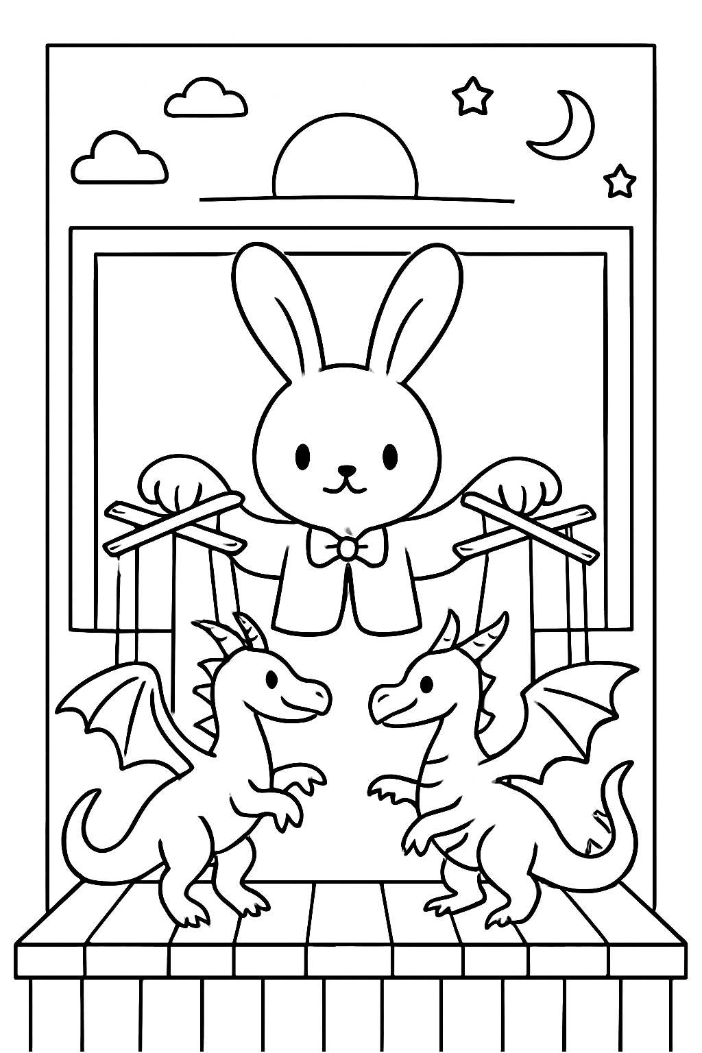 puppeteer bunny animating shadow dragons at dusk