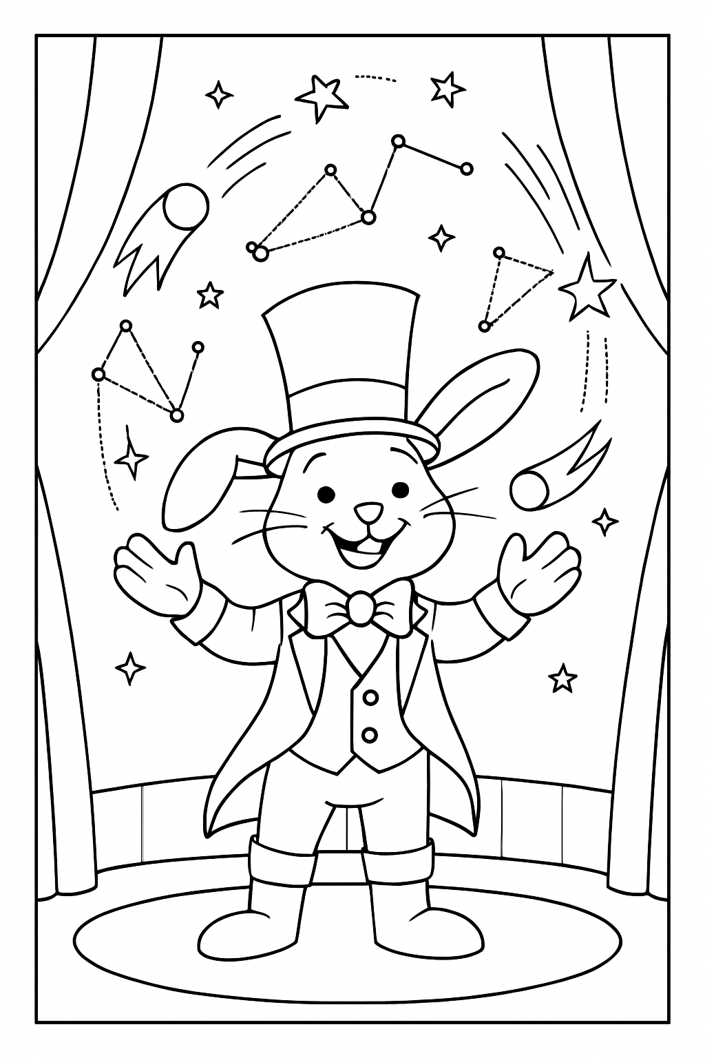 carnival ringmaster bunny juggling constellations and comets
