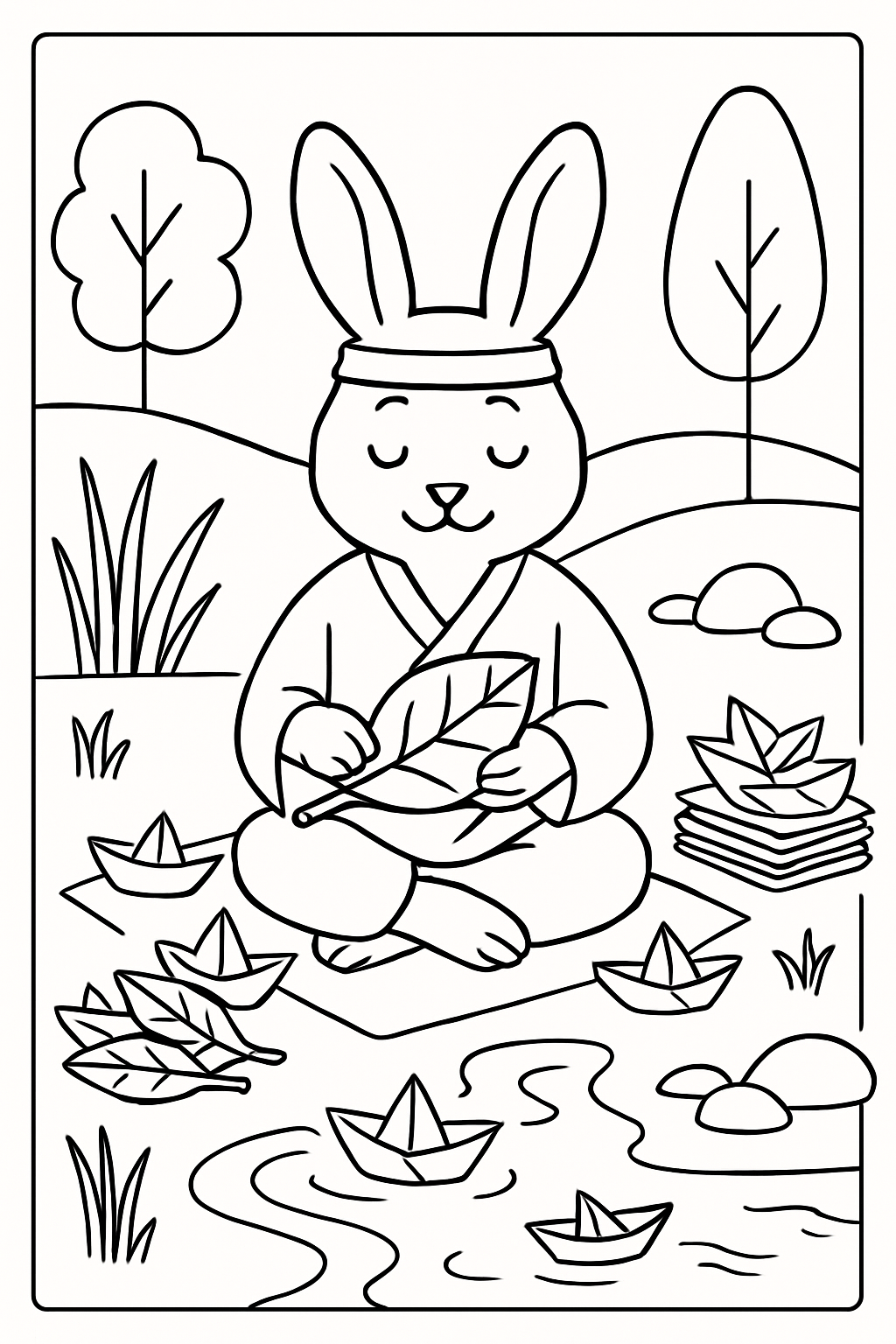 origami master bunny folding boats from leaves