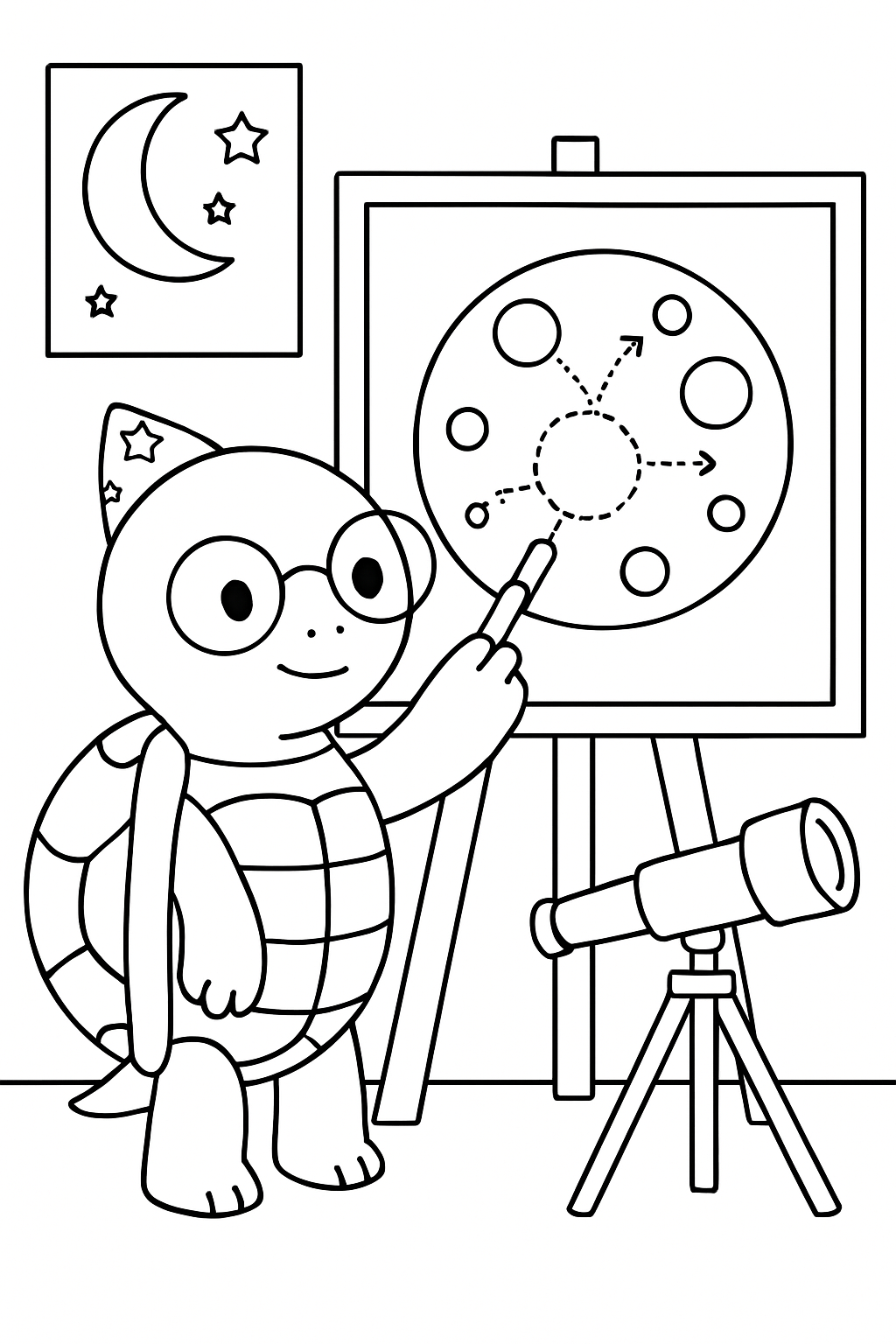 turtle astronomer mapping moon craters with chalk