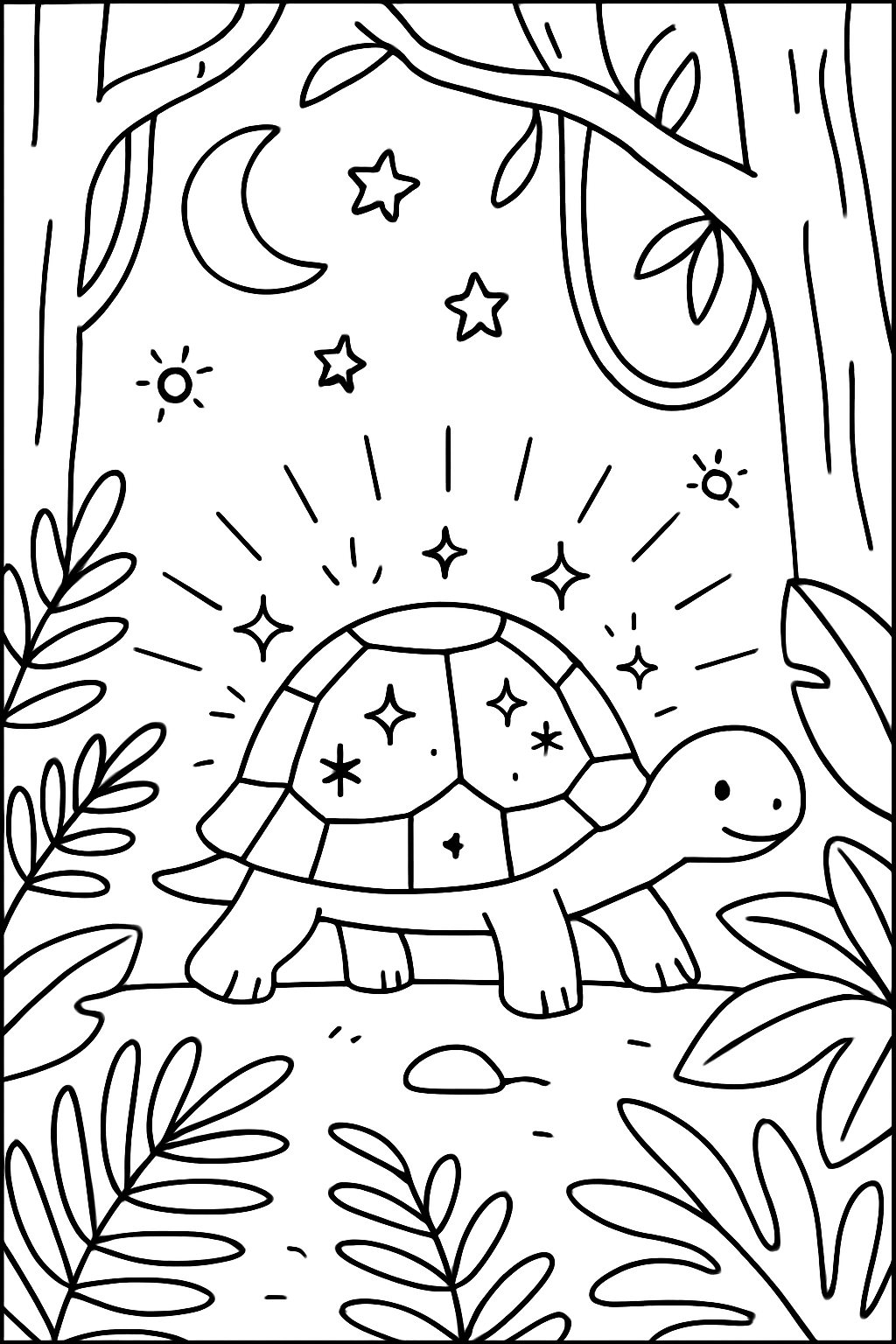 bioluminescent turtle illuminating a rainforest night