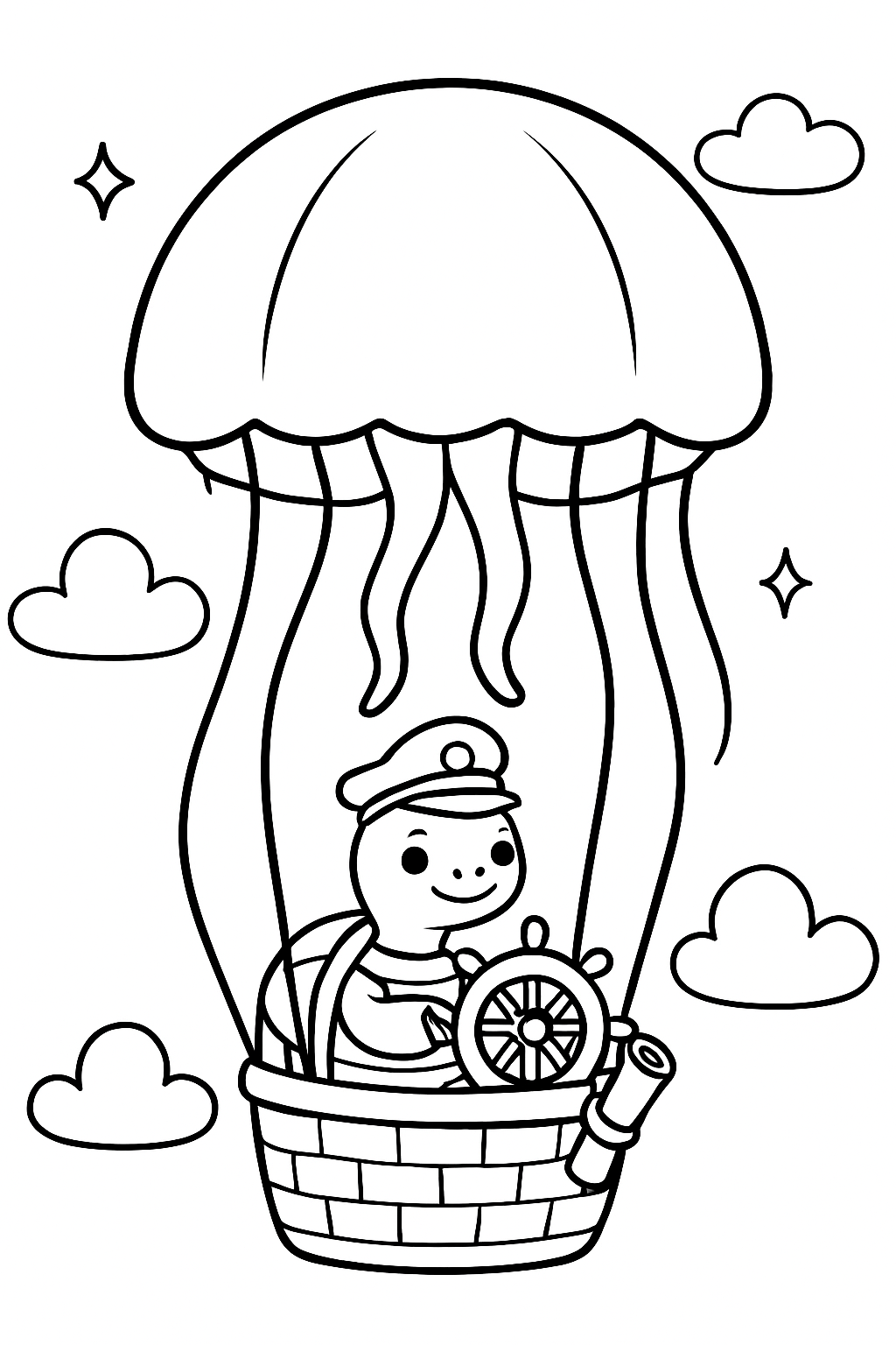 turtle navigator steering a hot-air jellyfish