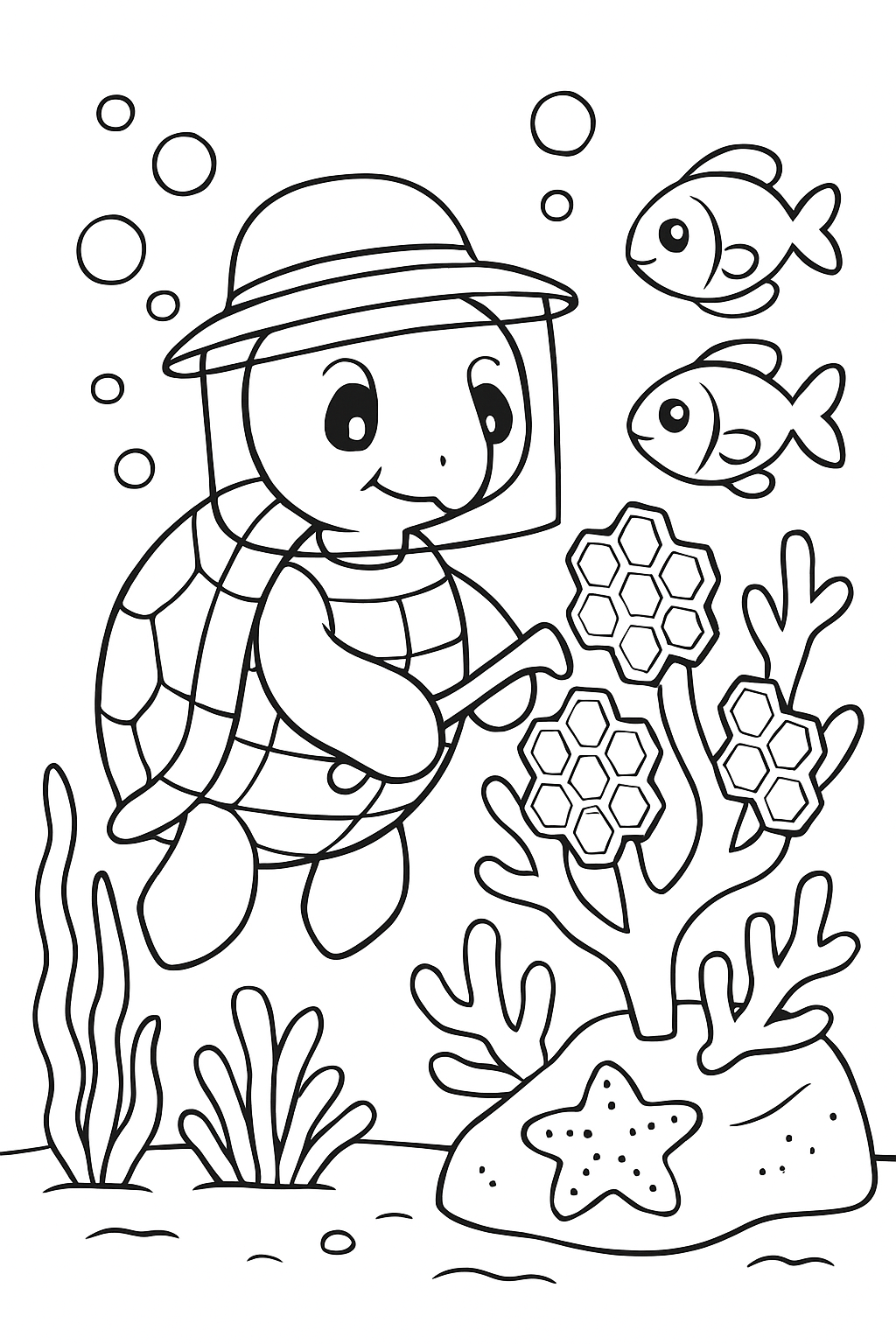 turtle beekeeper tending coral-reef honeycombs underwater