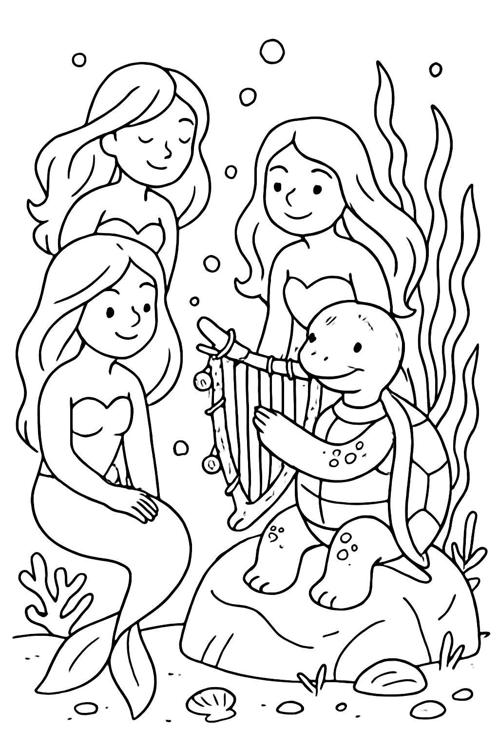 turtle bard strumming seaweed harp for mermaids