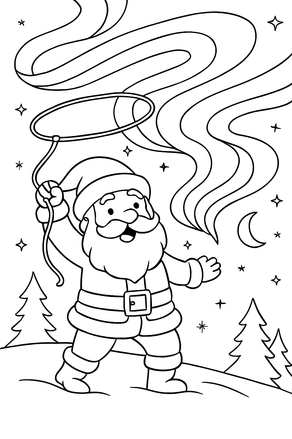 santa taming aurora borealis with lasso
