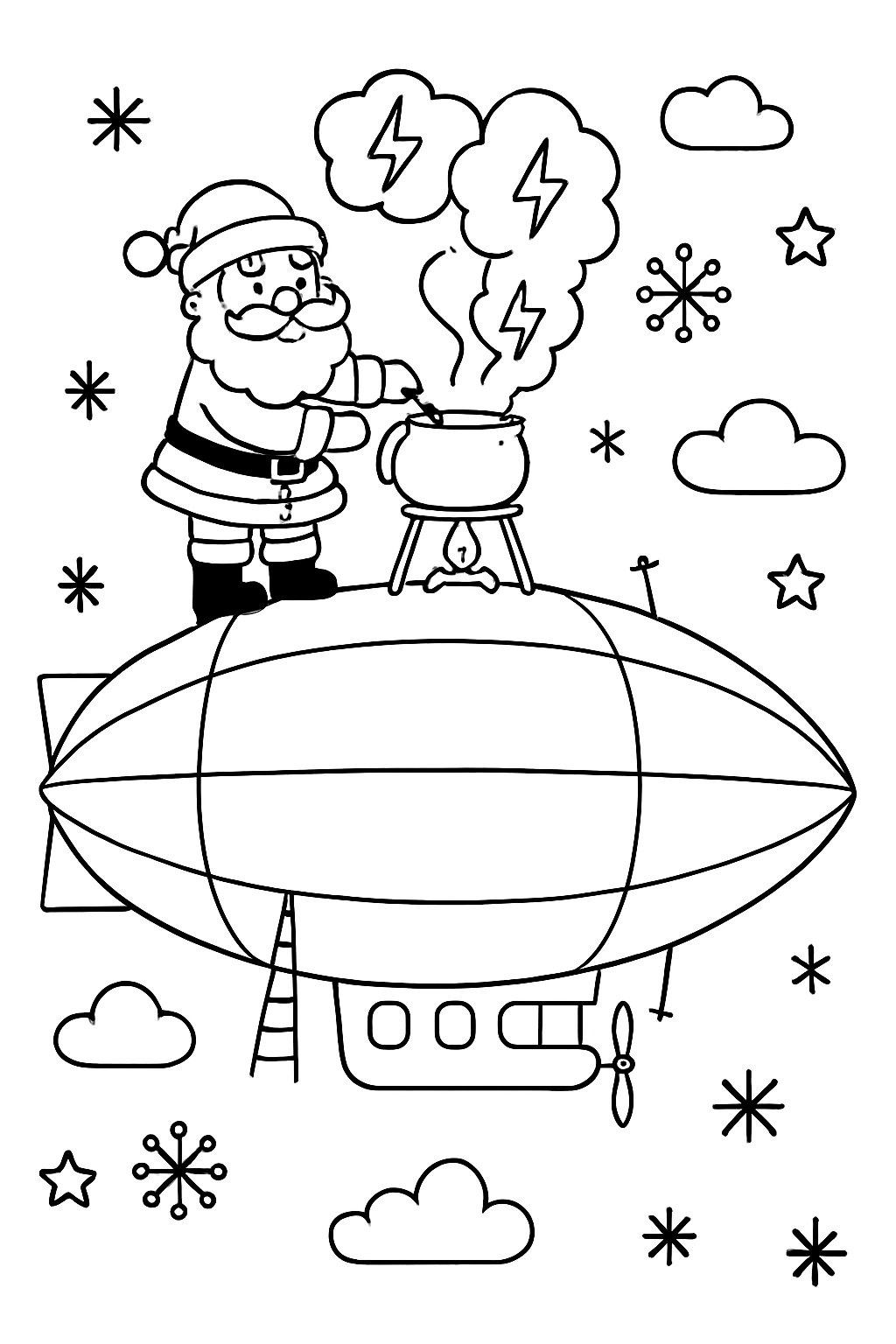 santa brewing thundercloud tea atop zeppelin